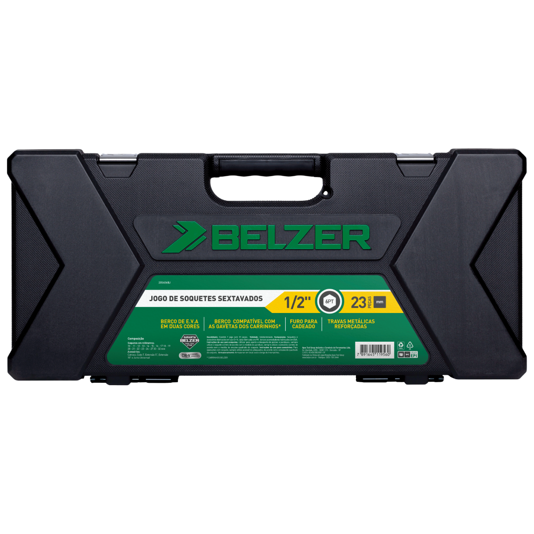 Jogo Soquete Sextavado 1/2 pol 10 a 32mm 23 Peças 205406bj Belzer