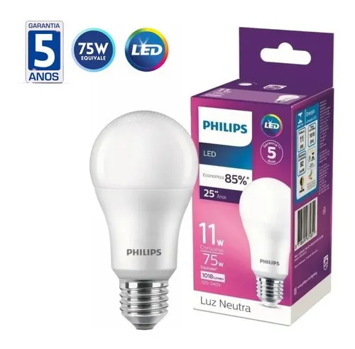 Lampada Led Bulbo 11W 1018Lm 180° Bivolt E27 Philips