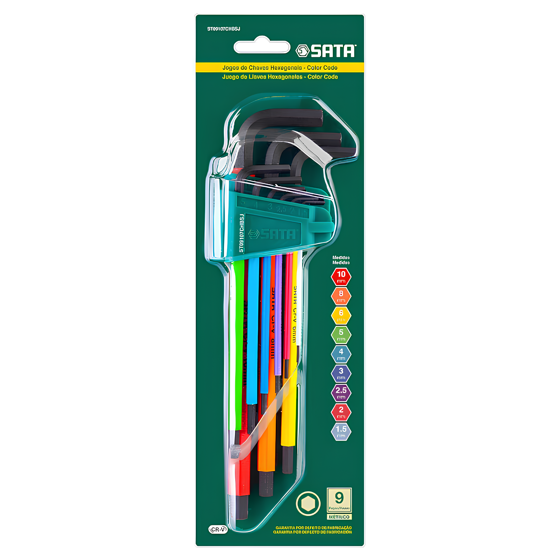 Jogo Chave Hexagonal Longa Color 9 peças ST09107CHBSJ Sata
