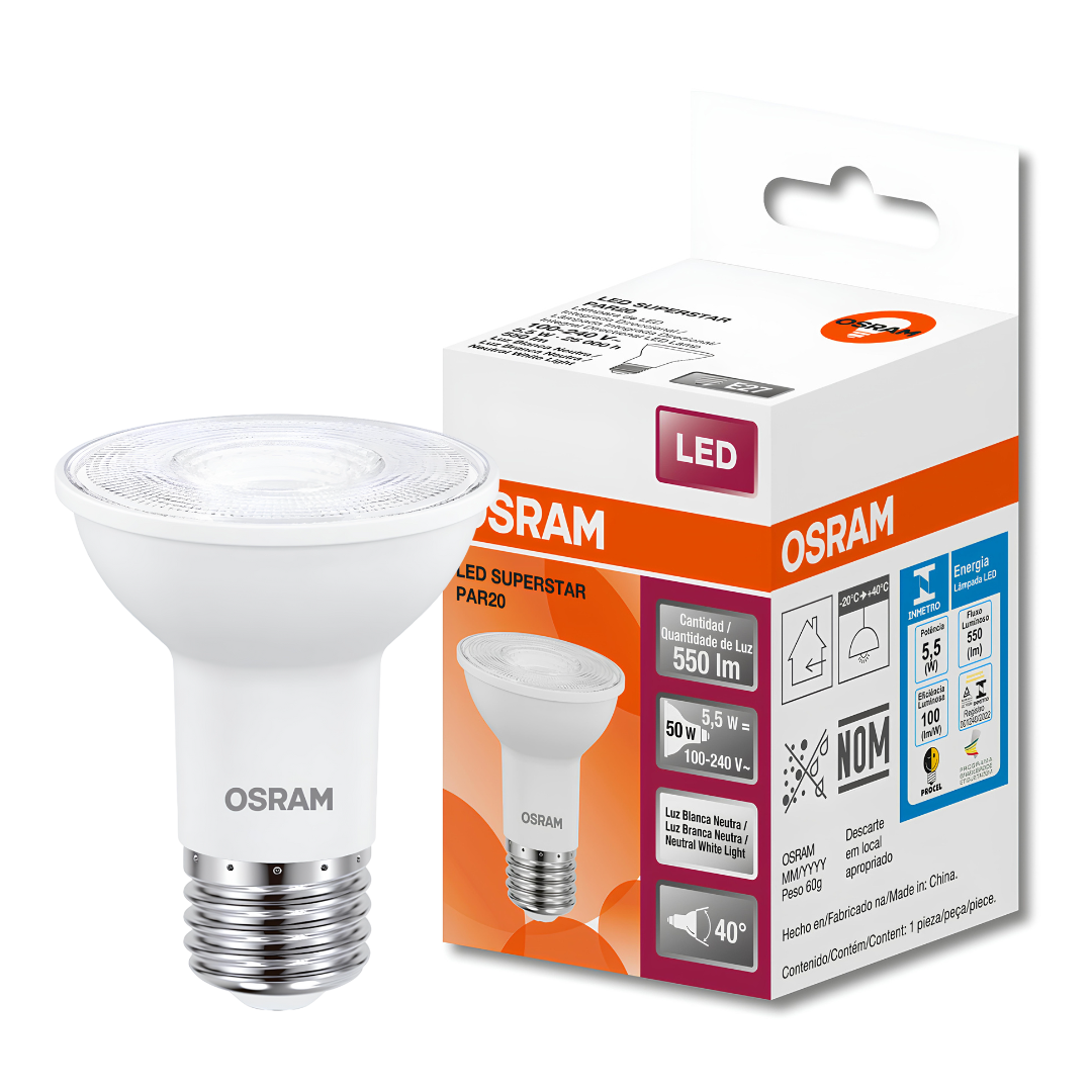 Lampada Led Par20 5,5W 40° Ip20 Bivolt E27 G4 Osram