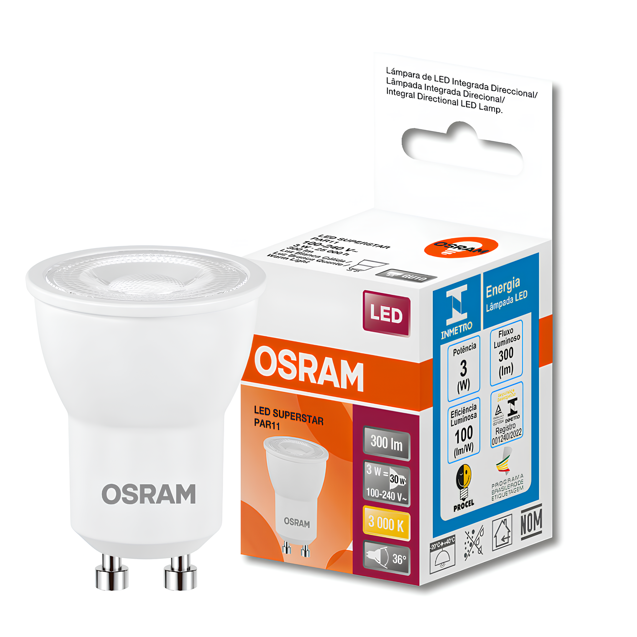 Lampada Led Dicroica Par11 3W 300Lm 36° Bivolt Gu10 Osram