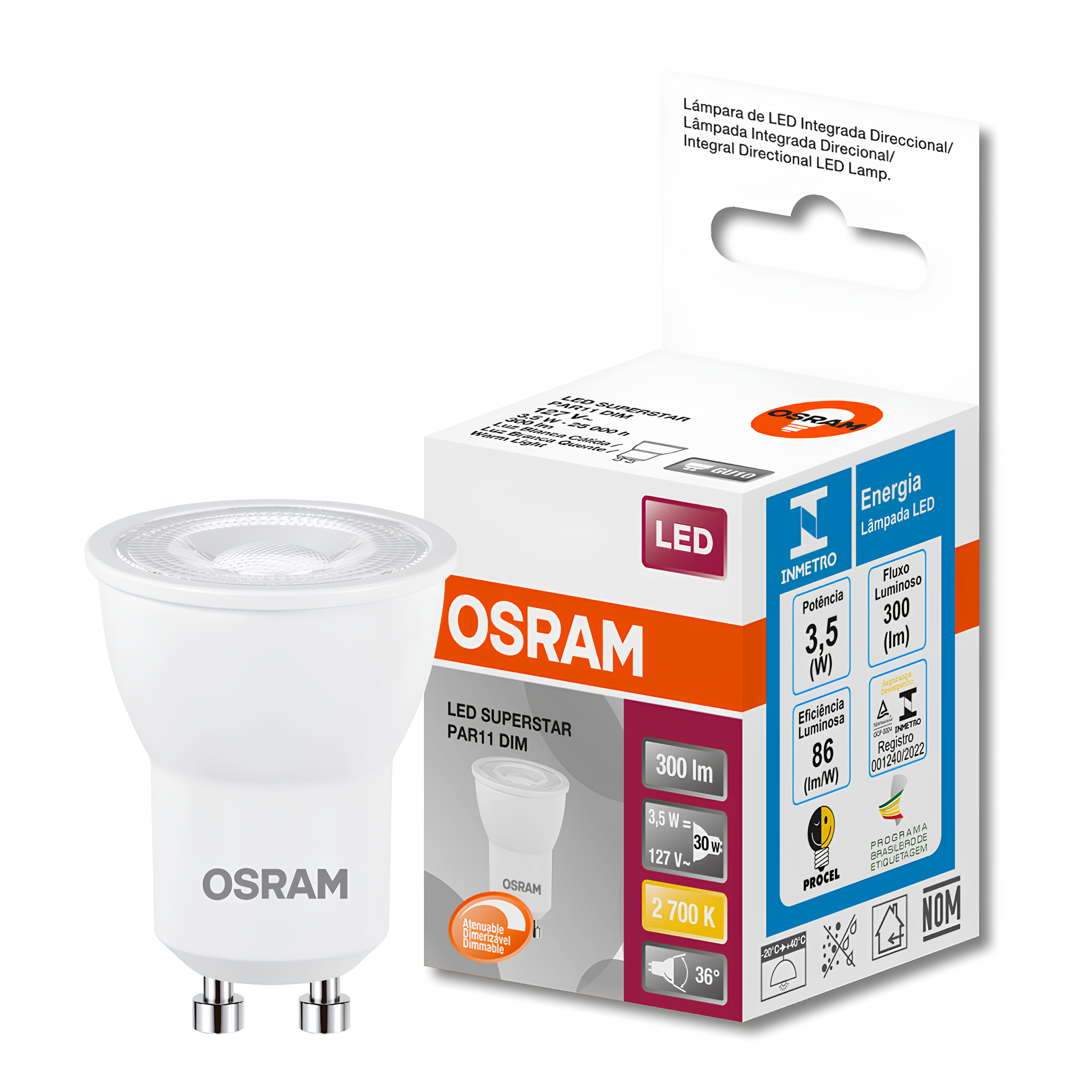 Lampada Led Mini Dicroica Par11 Dim 3.5W 2700K 300Lm Osram