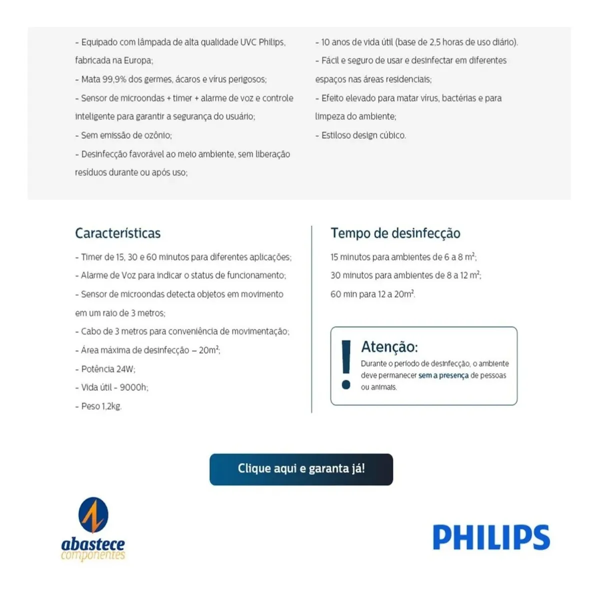 Luminaria De Mesa UV-C De Desinfecção Germicida 24W Philips