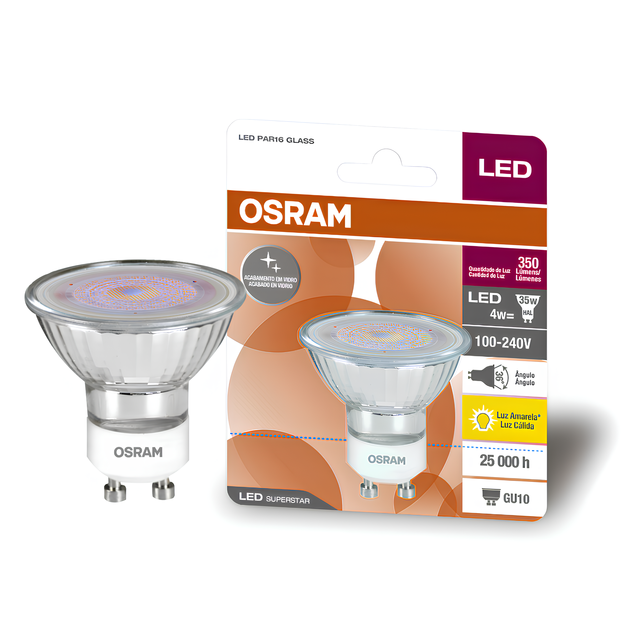 Lampada Led Dicroica Par16 Glass 4W 350Lm Bivolt Gu10 Osram