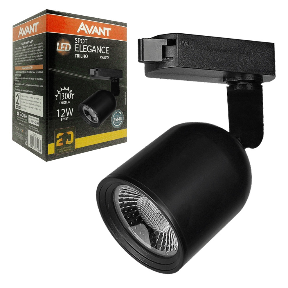 Spot Trilho Led Elegance Preto 12W 3000K Bivolt Avant