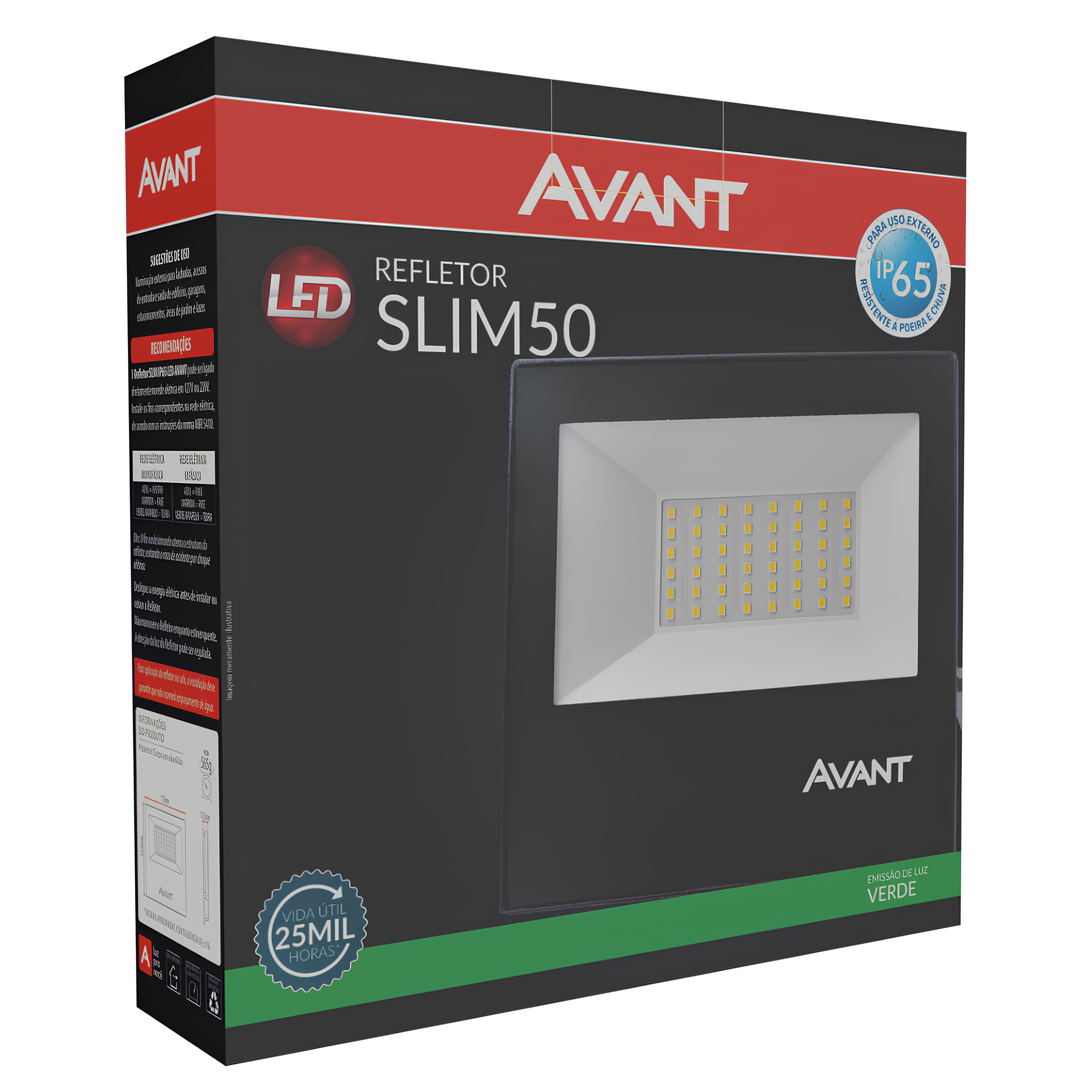 Refletor Led Slim 50W Verde 120° Ip65 Bivolt Avant