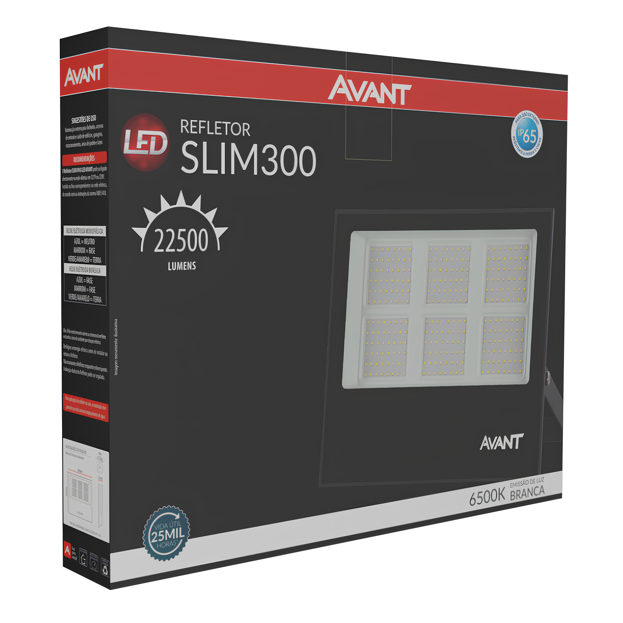 Refletor Led Slim 300W 6500K 22500Lm 120º Ip65 Bivolt Avant