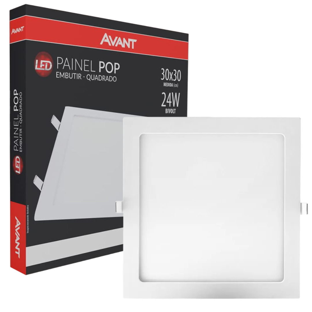 Luminaria Led Embutir 24W Quadrado Bivolt 30X30cm Avant