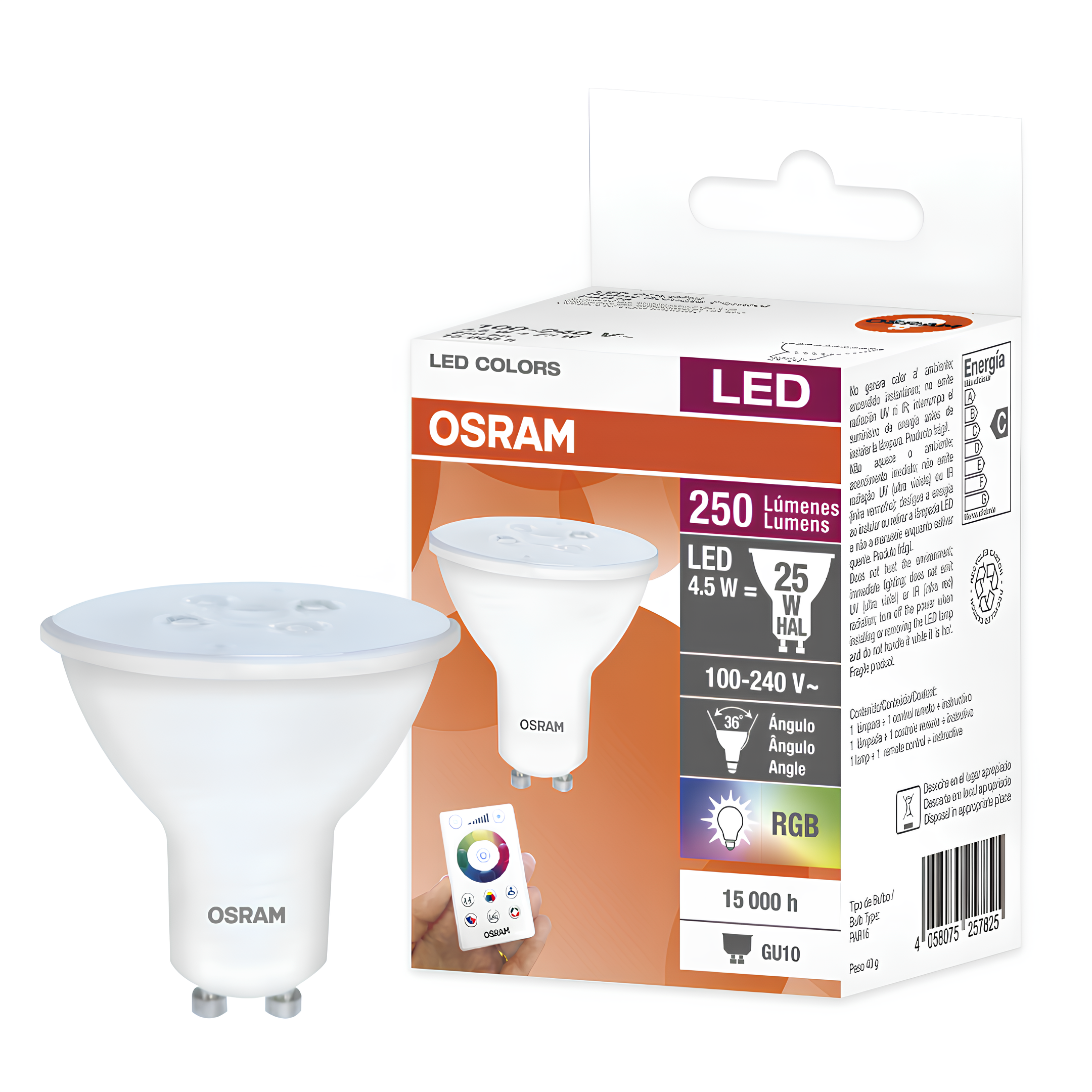 Lampada Led Dicroica Par16 4,5W Rgbw 250Lm 36° Bivolt Gu10 Osram