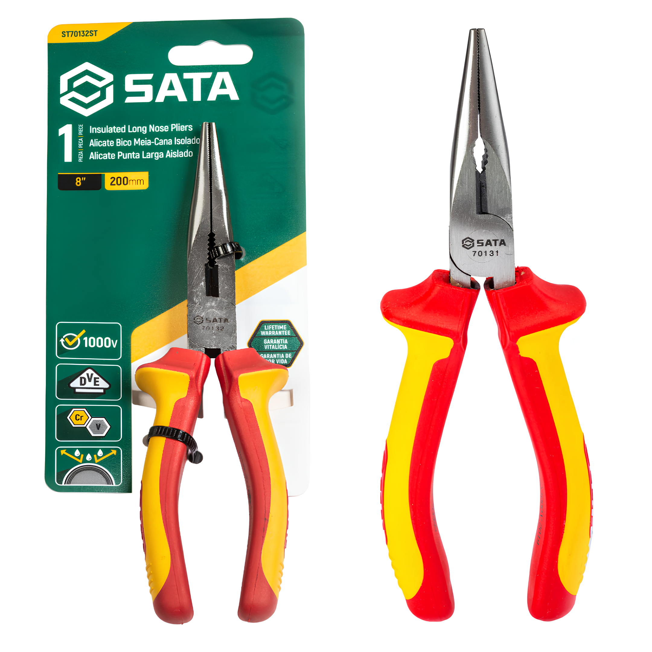 Alicate Meia Cana Longo Isolado Vde De 8" ST70132ST Sata