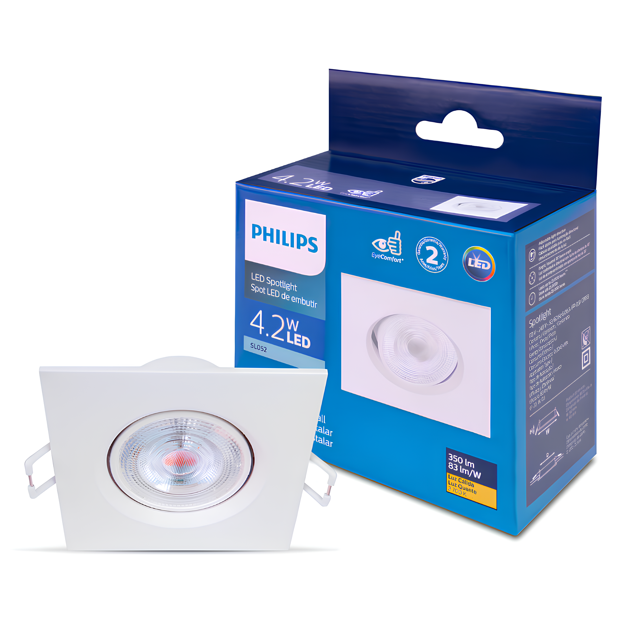 Spot Led Quadrado Embutir Sl052 4,2W 380Lm Bivolt Philips