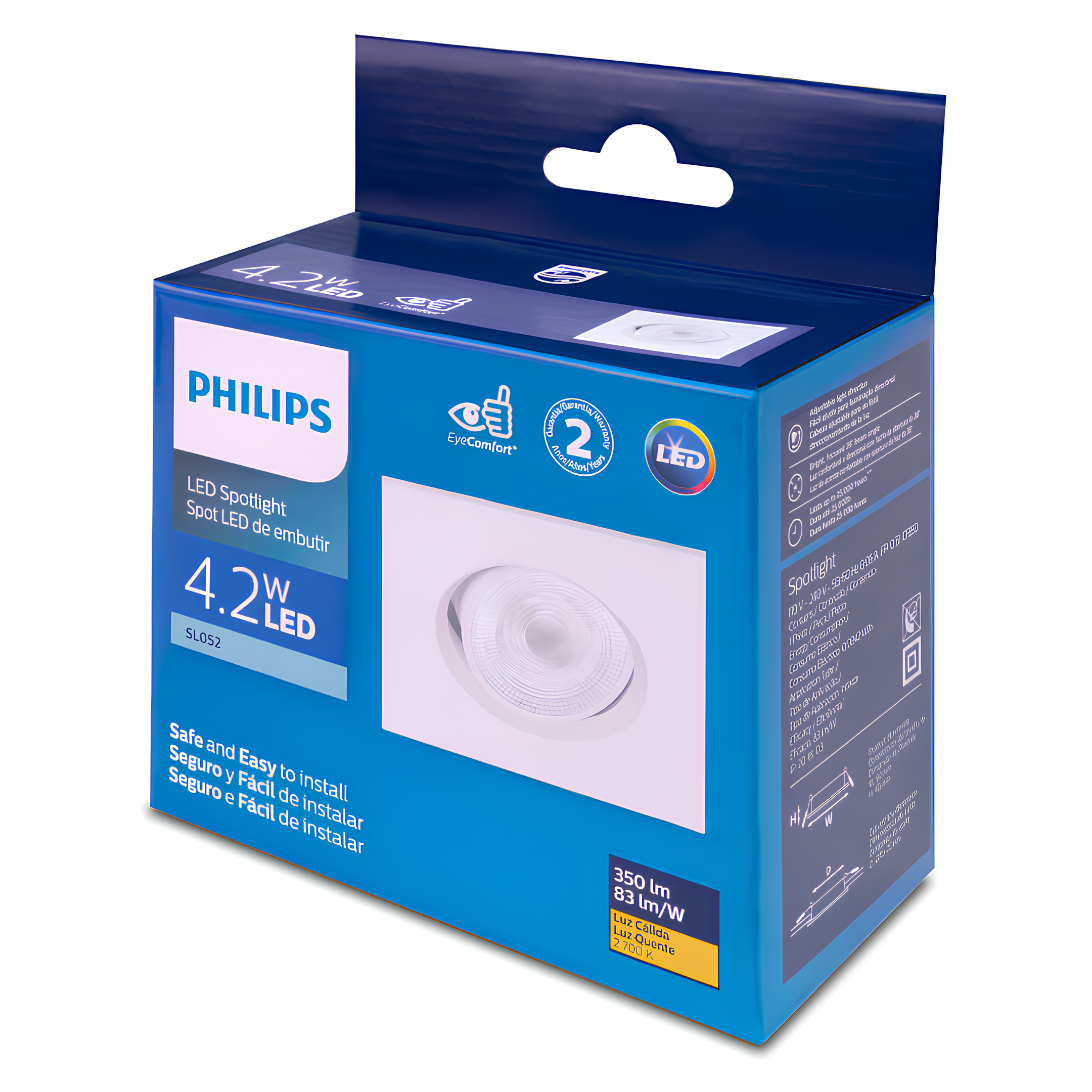 Spot Led Quadrado Embutir Sl052 4,2W 380Lm Bivolt Philips