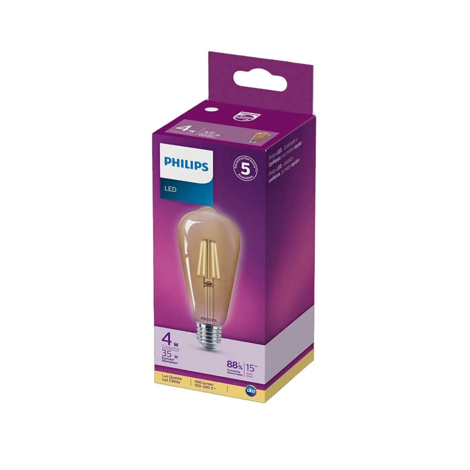 Lampada Retrô Filamento Led 4W St64 400Lm Luz 2500K Philips