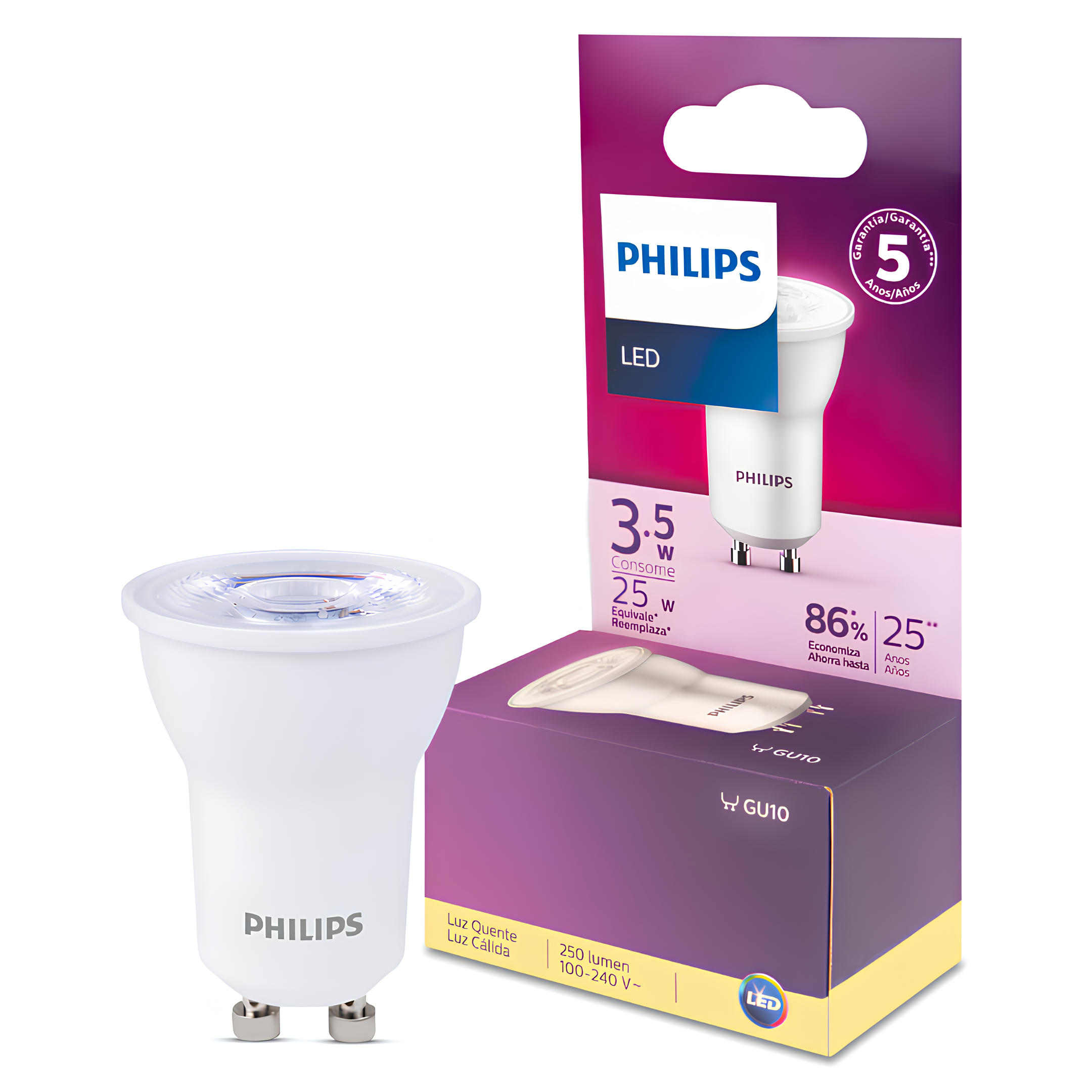 Lampada Led Mini Dicroica 3,5W 250Lm 36° Bivolt Gu10 Philips