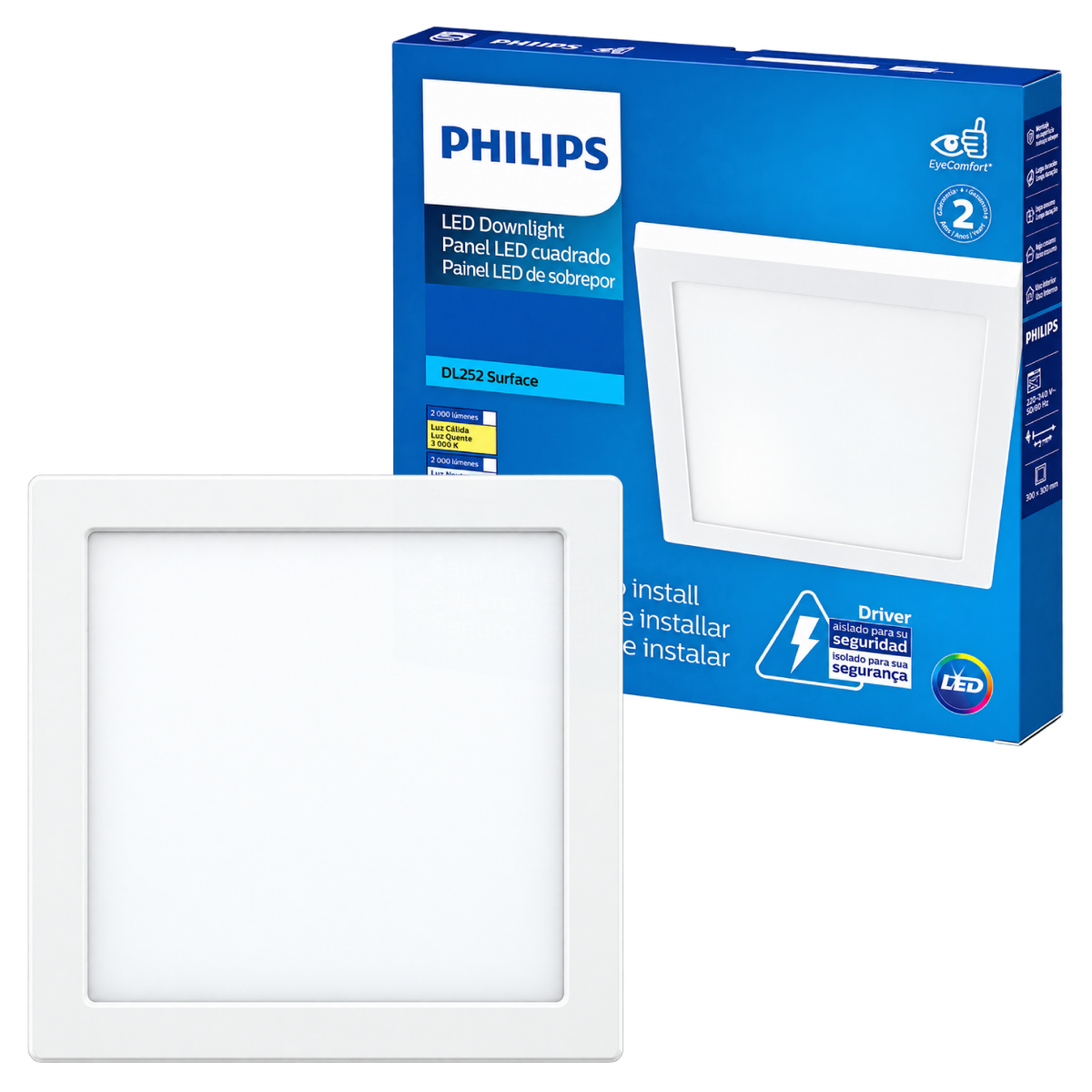 Luminária Led Quadrada Sobrepor 24W 2000Lm 28,5Cm Bivolt Dl252 Philips