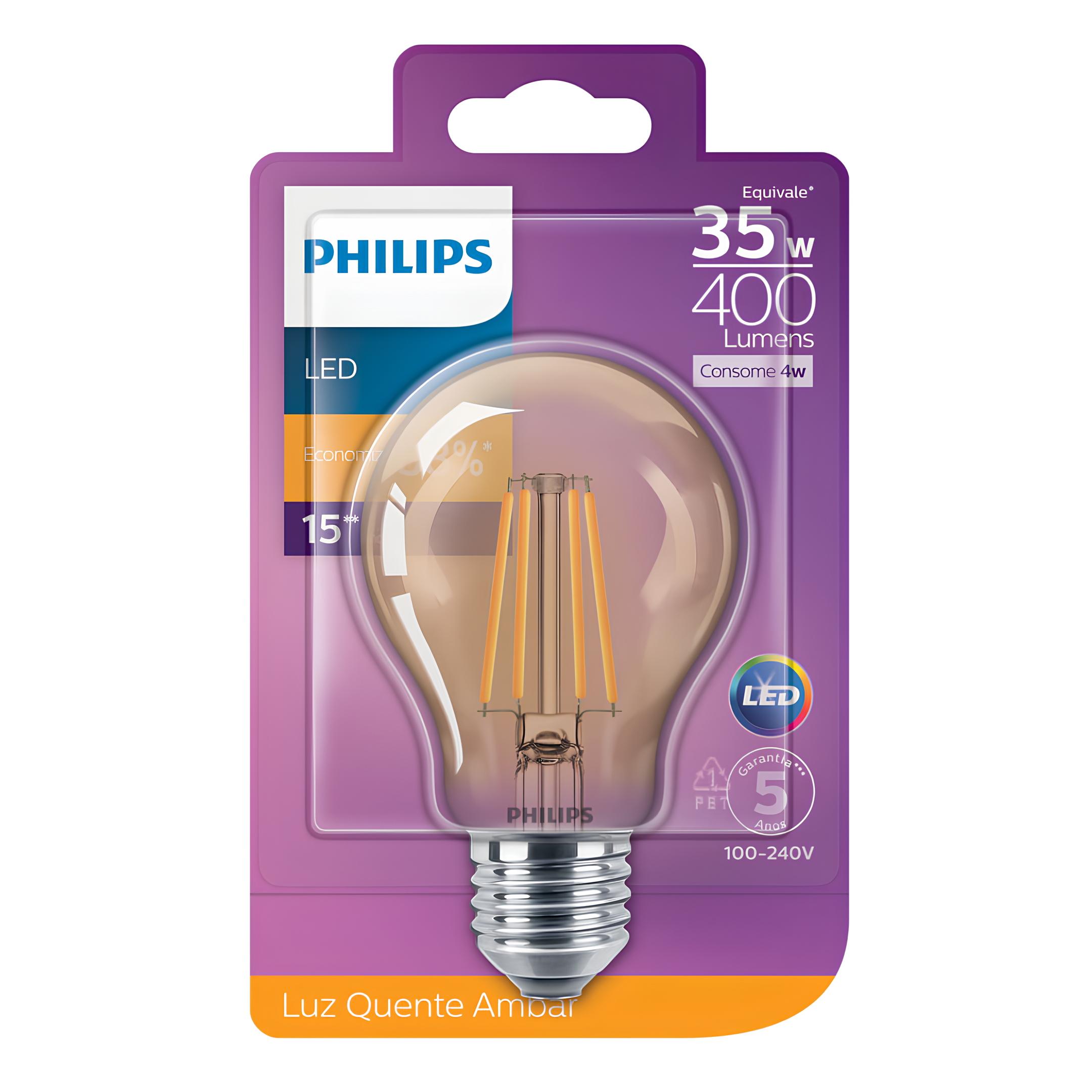 Lampada Led Filamento A60 4W 2500K 400Lm Ip20 E27 Bivolt Philips