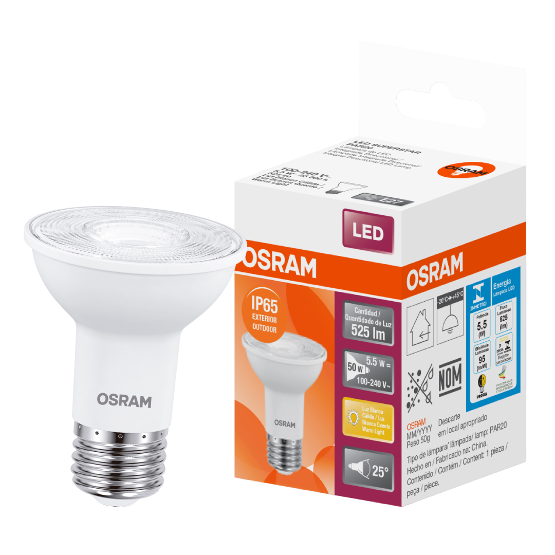 Lampada Led Par20 5,5W 525Lm 25° Ip65 Bivolt E27 Osram