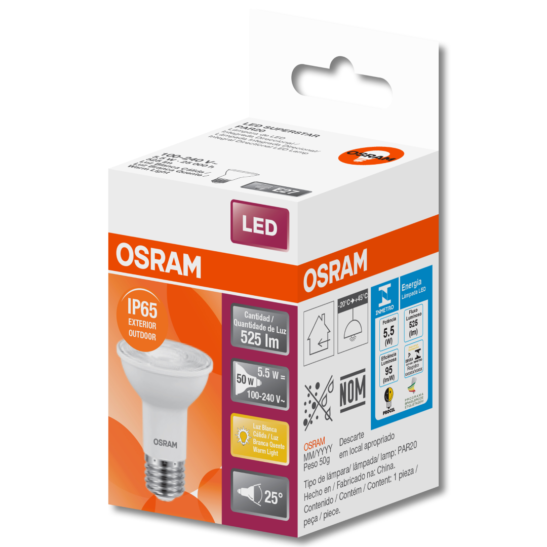 Lampada Led Par20 5,5W 525Lm 25° Ip65 Bivolt E27 Osram