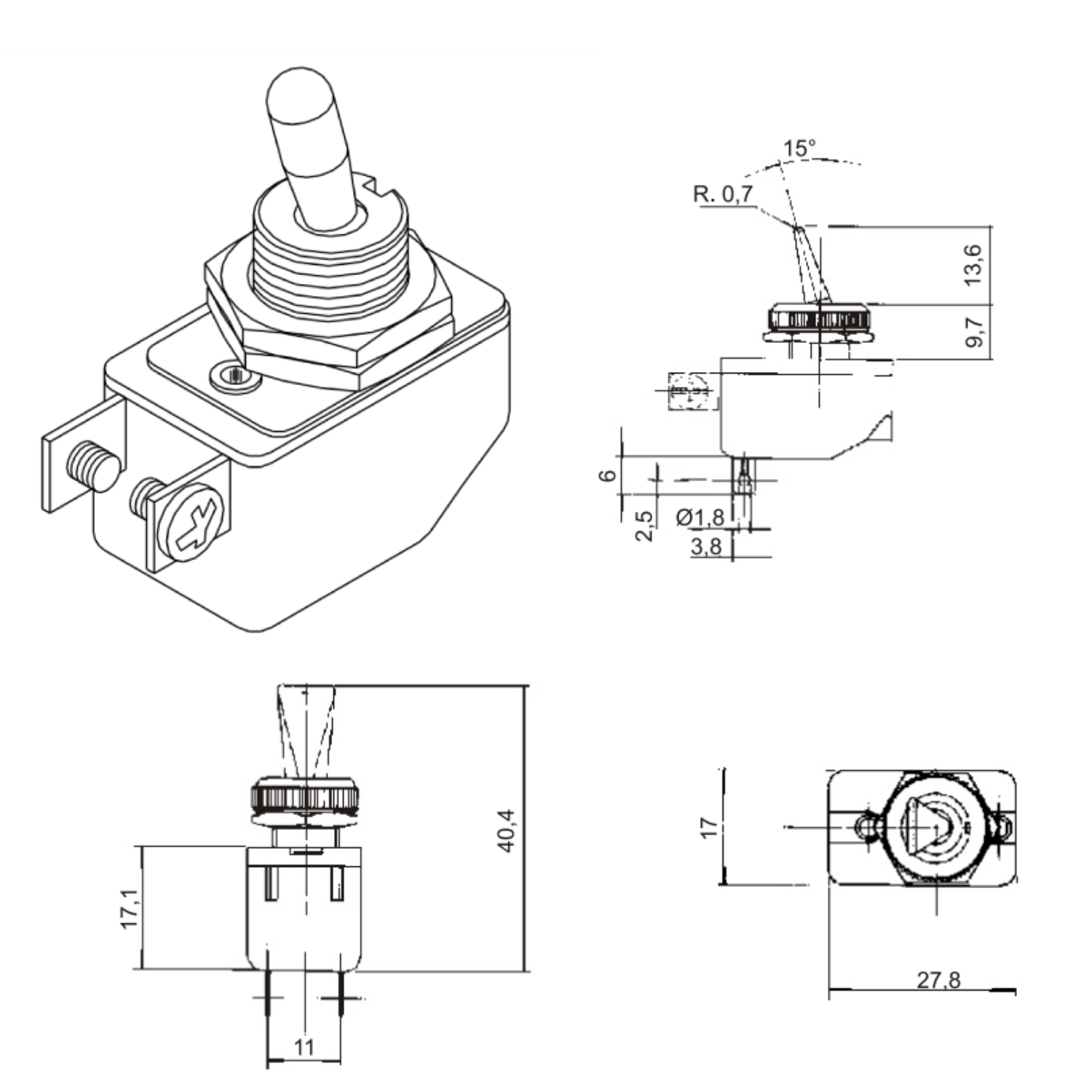 Chave Alavanca Liga/Desliga Bipolar 6A Cs301d Margirius
