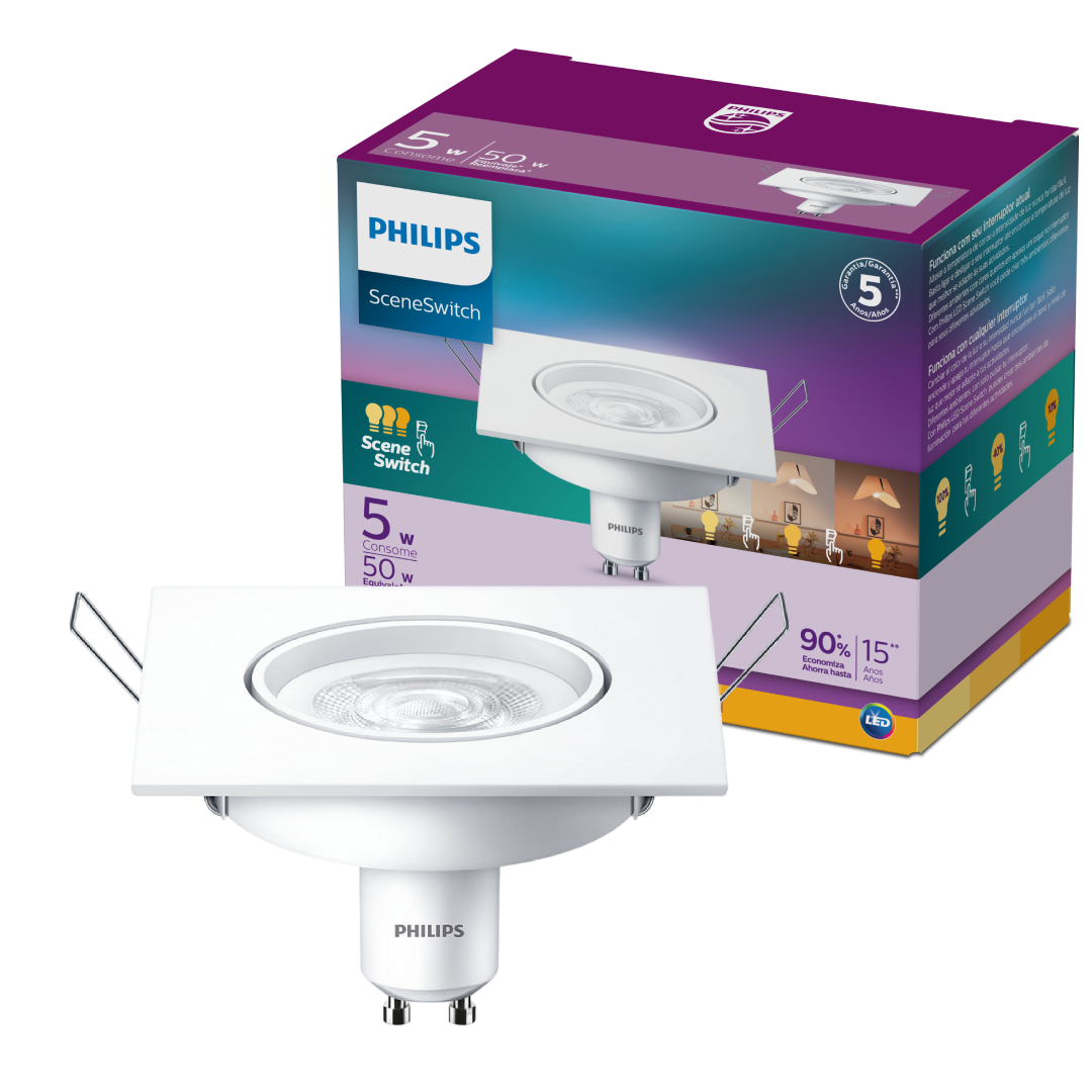 Spot Led Quadrado 5w Sceneswitch Gu10 Bivolt Philips