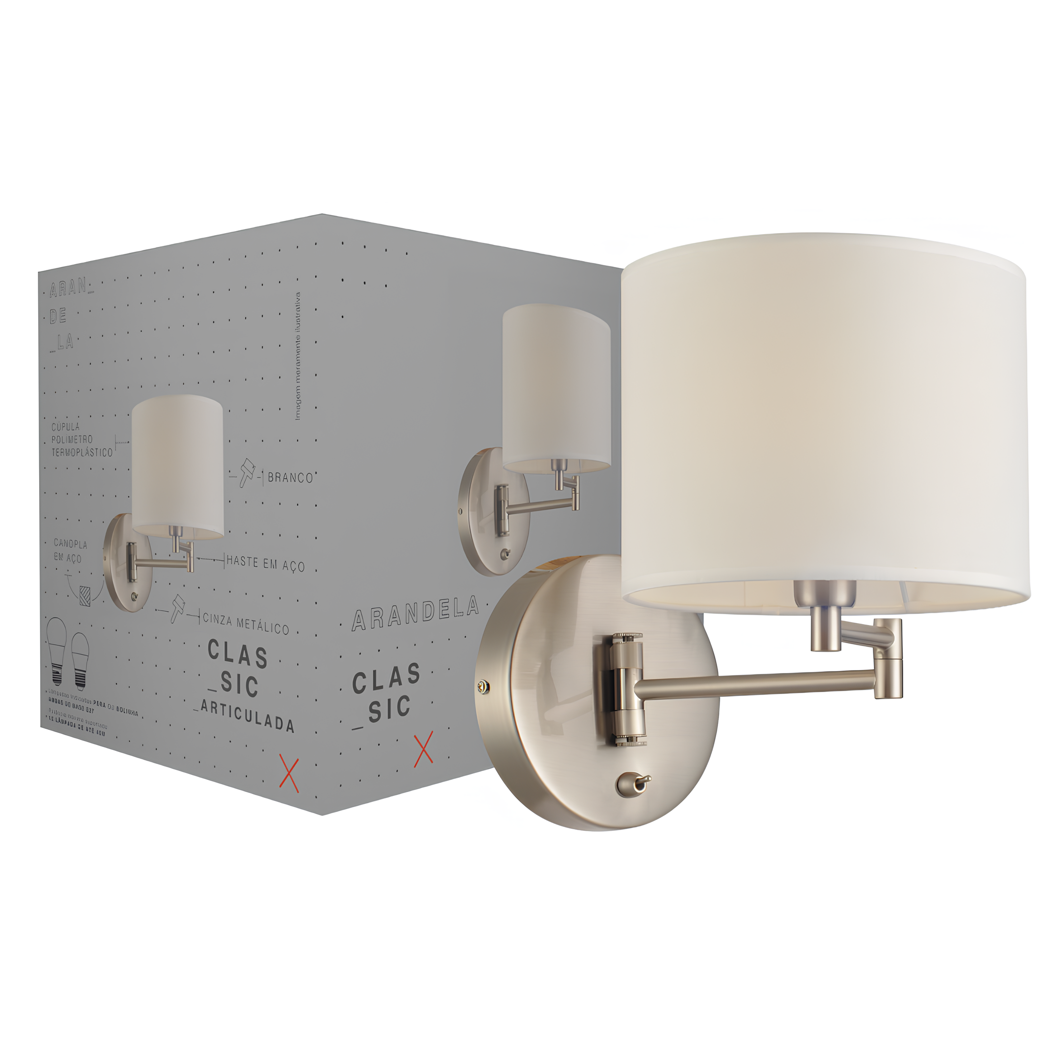 Arandela Classic Articulado Aço Polímero Branco Fosco Avant