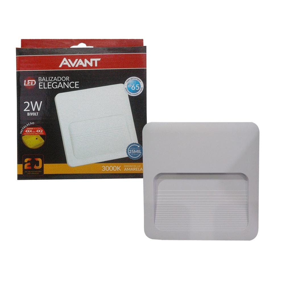 Balizador Led Embutir Quadrado Elegance Branco 4x4 2w Avant