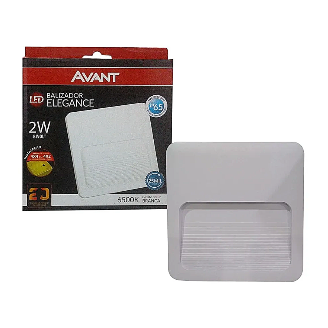 Balizador Led Embutir Quadrado Elegance Branco 4x4 2w Avant