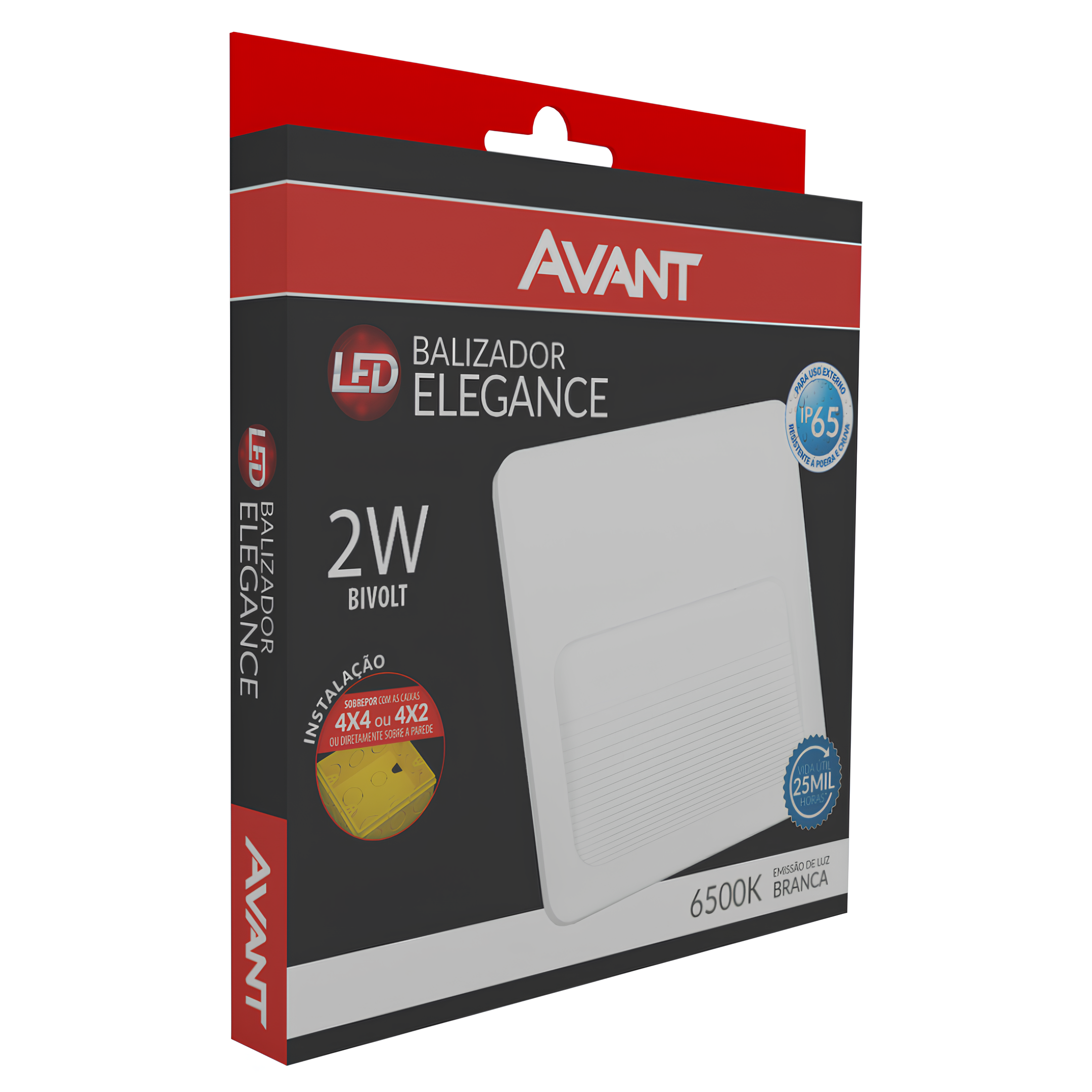 Balizador Led Embutir Quadrado Elegance Branco 4x4 2w Avant