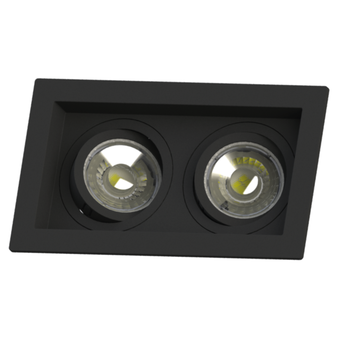Spot Retangular Embutir Recuado 2x Dicroica Preto 10x17x3,5Cm Saveenergy