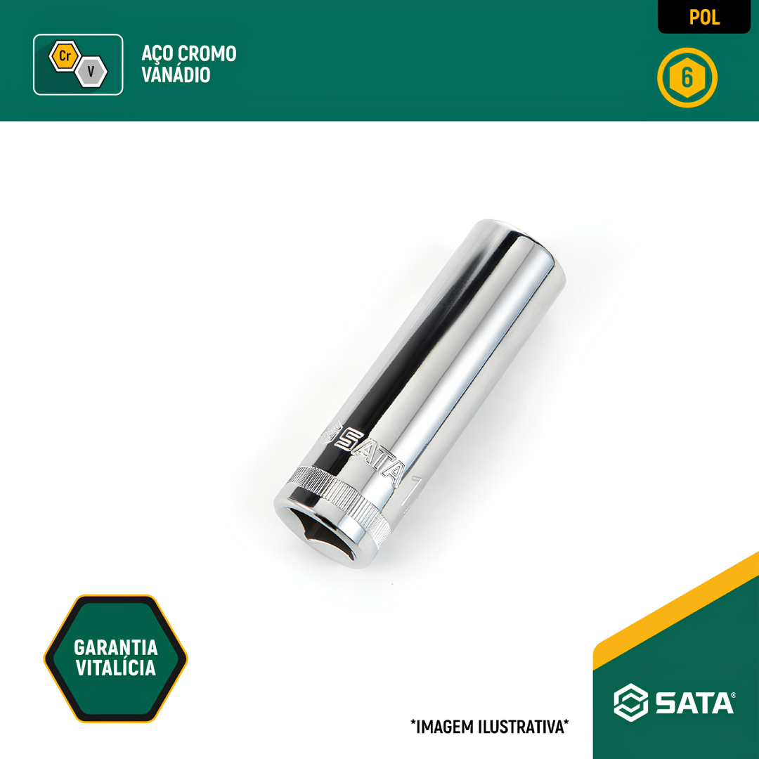 Soquete Sextavado Longo 1/2" 9/16" De 9/16 St13204sc Sata