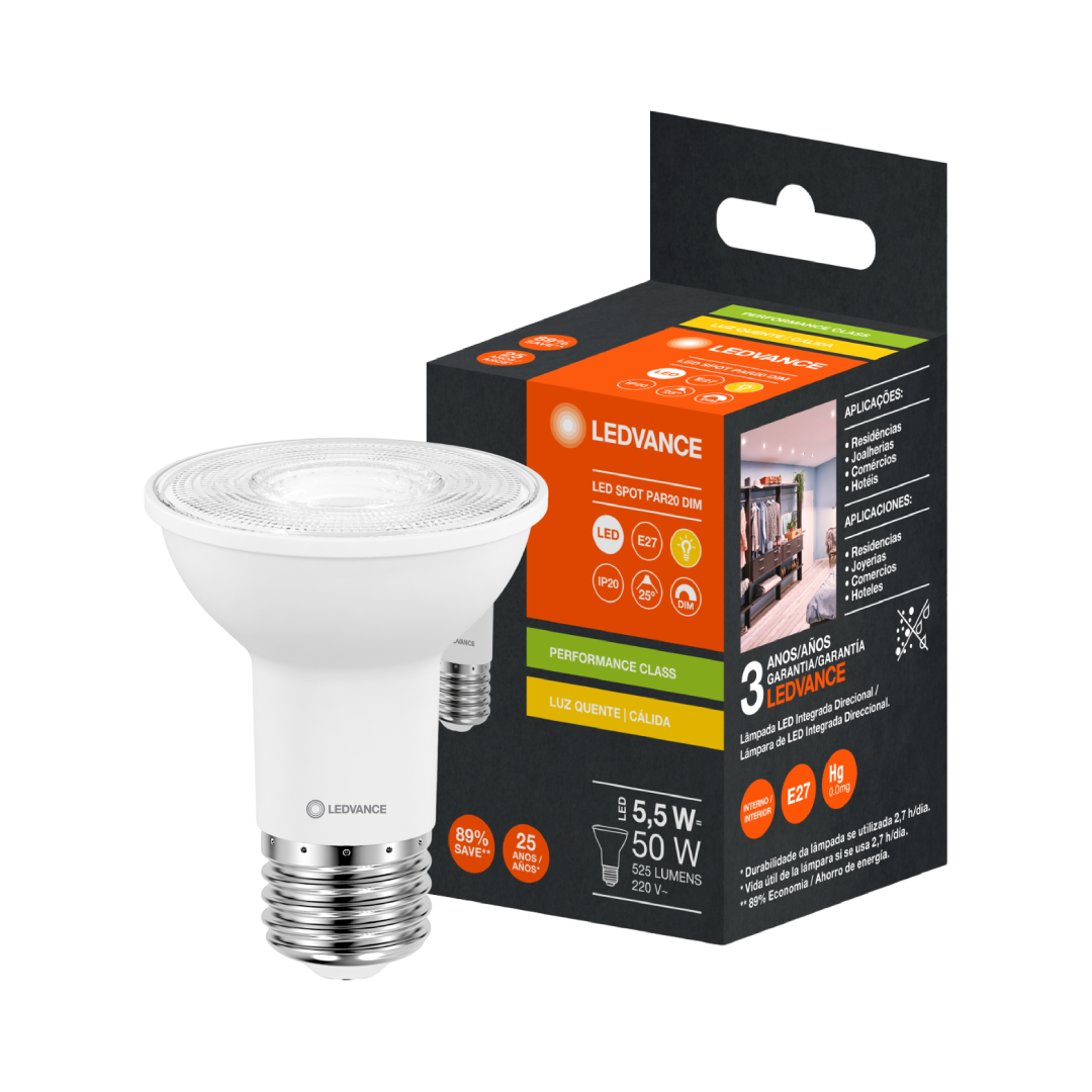 Lampada Led Par20 Dimerizavel 5,5W 2700K 525Lm E27 Ledvance