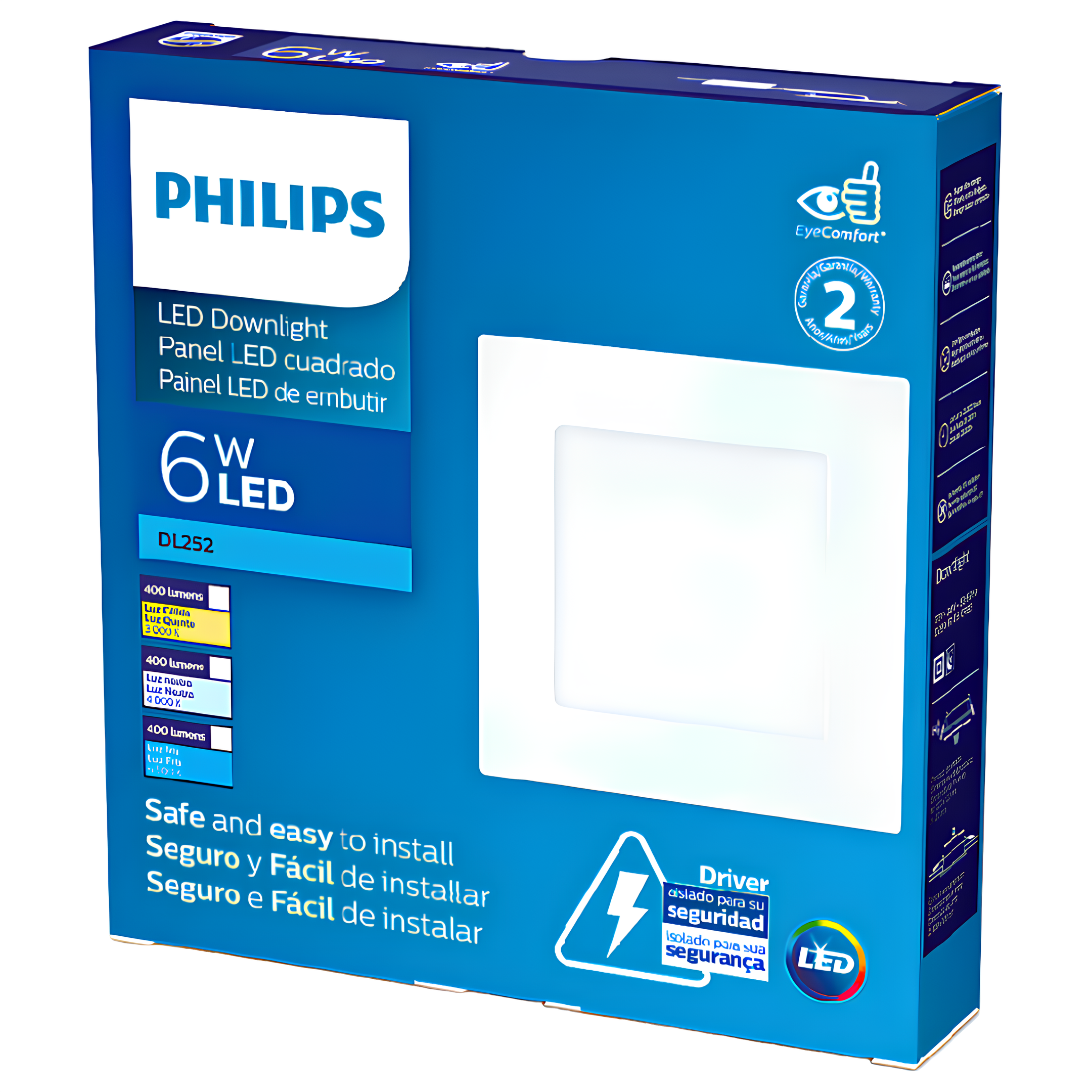 Luminária Embutir Led Quadrada 6W 400Lm Bivolt Dl252 Philips