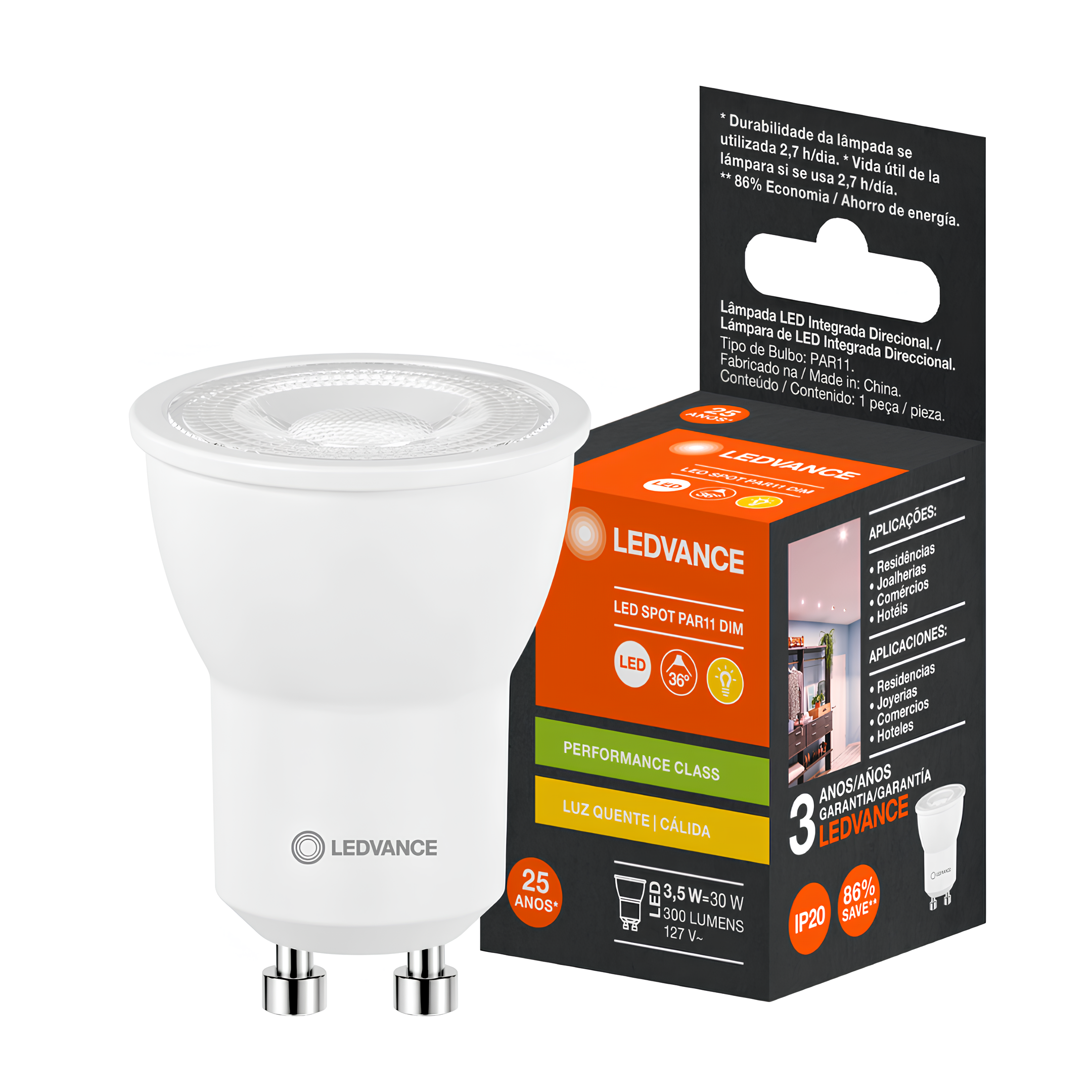 Lampada Led Dicroica Par11 Dim 3,5W 2700K 300Lm 36° Gu10 Ledvance
