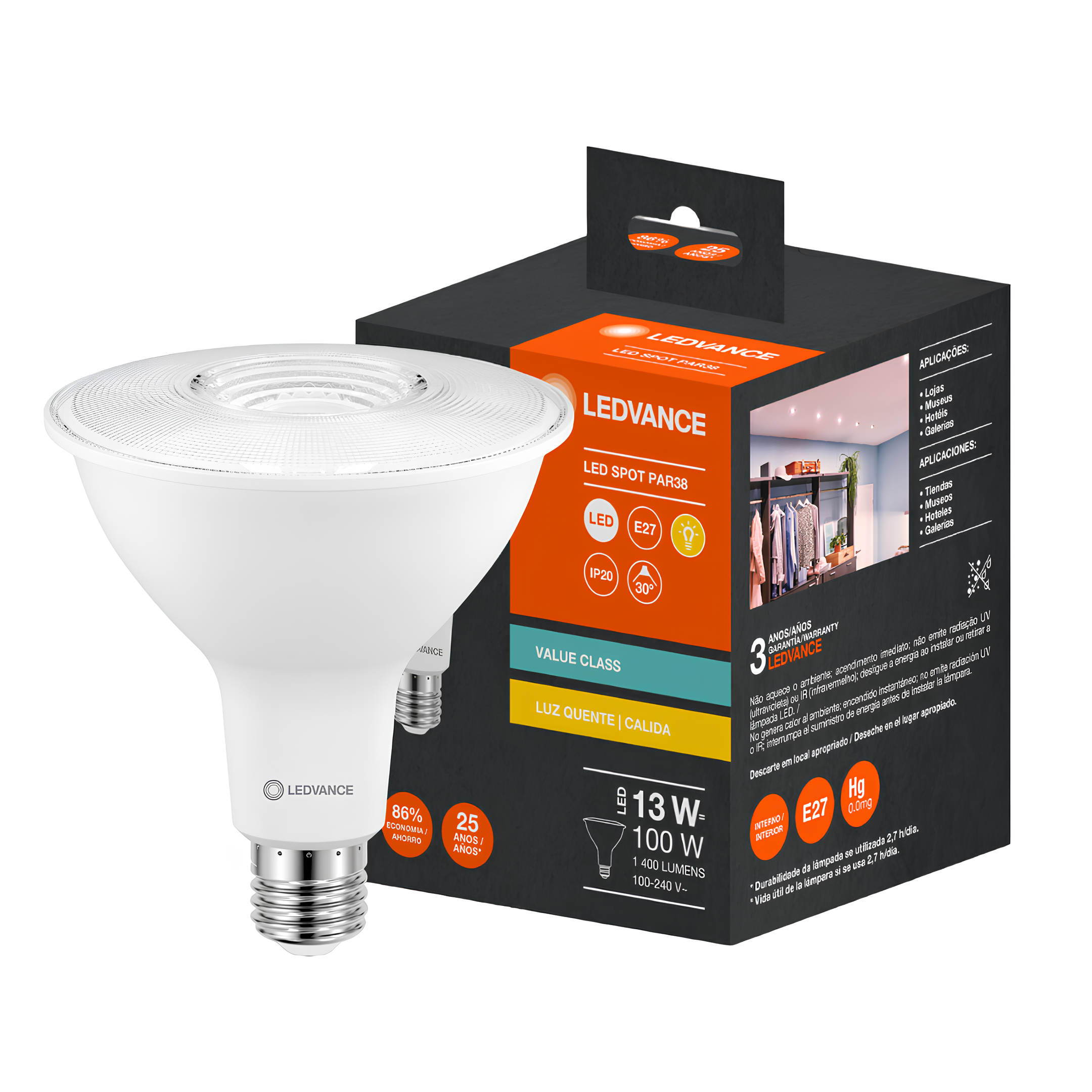 Lampada Led Par38 13W Bivolt 1400Lm E27 Ledvance