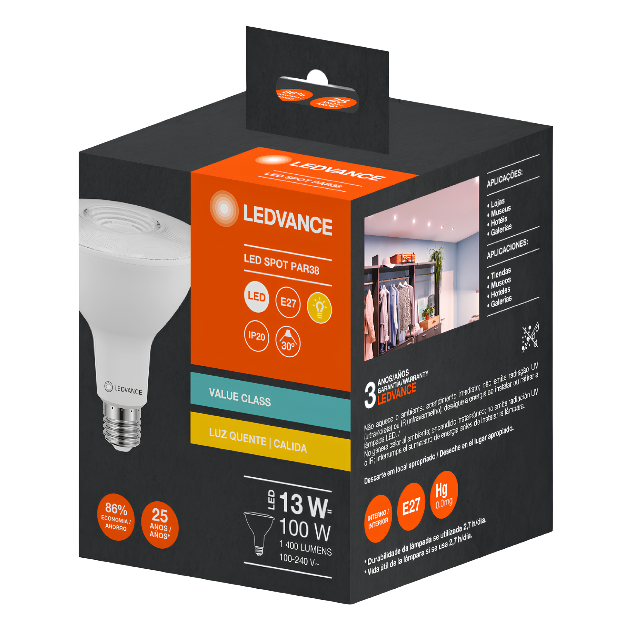 Lampada Led Par38 13W Bivolt 1400Lm E27 Ledvance