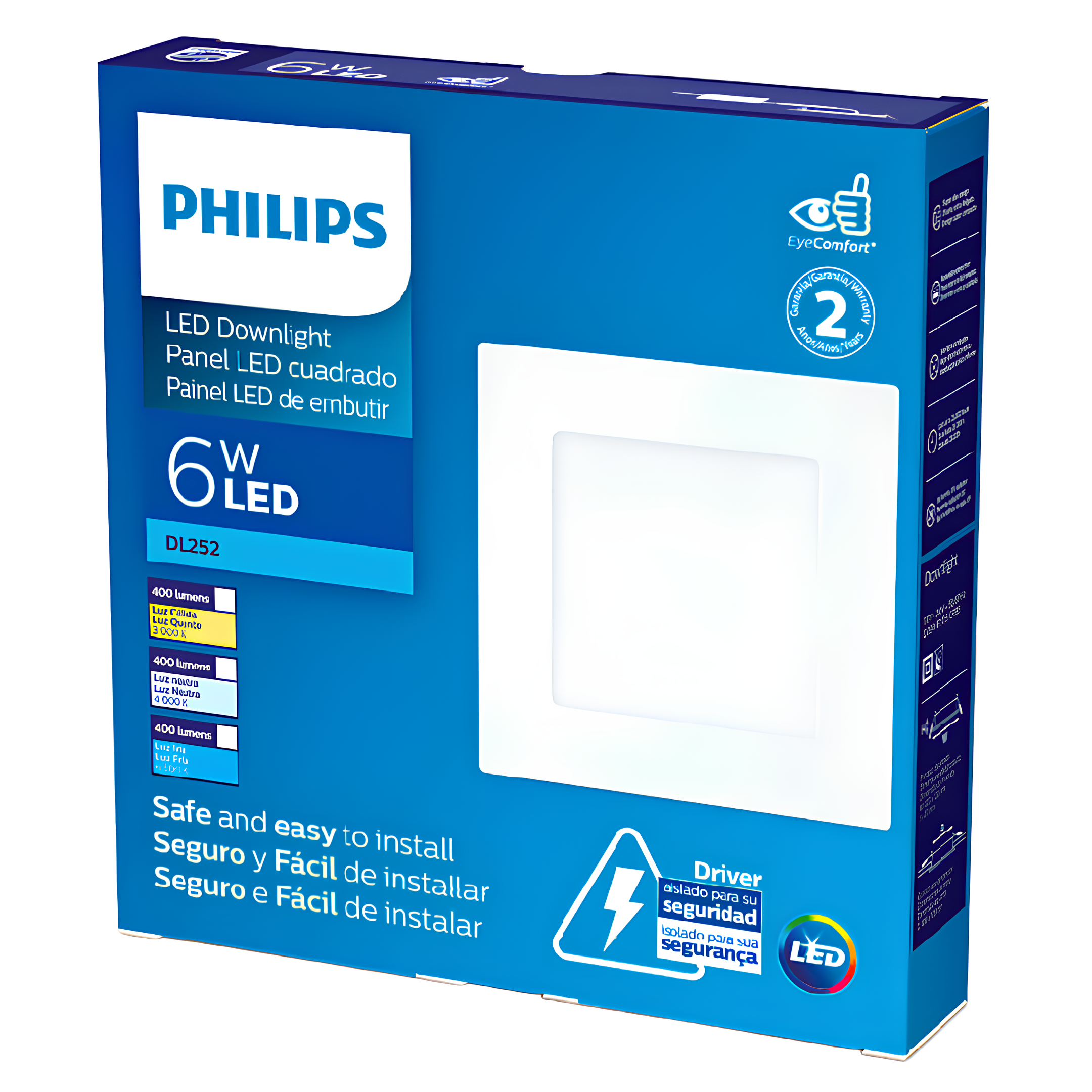 Luminária Embutir Led Quadrada 6W 400Lm Bivolt Dl252 Philips