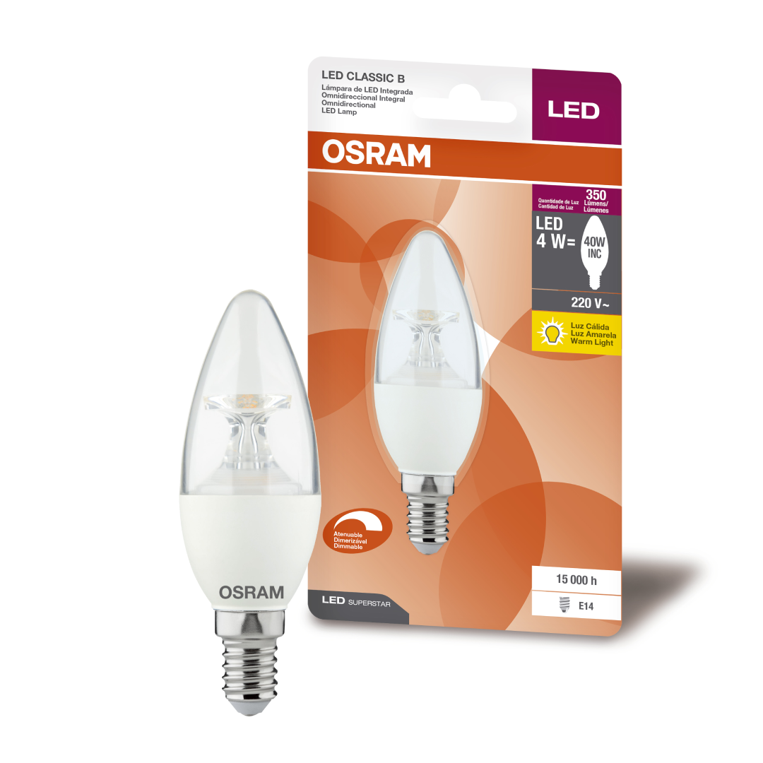 Lampada Led Vela Clara Dim 4W 2700K 220V 350Lm E14 Osram