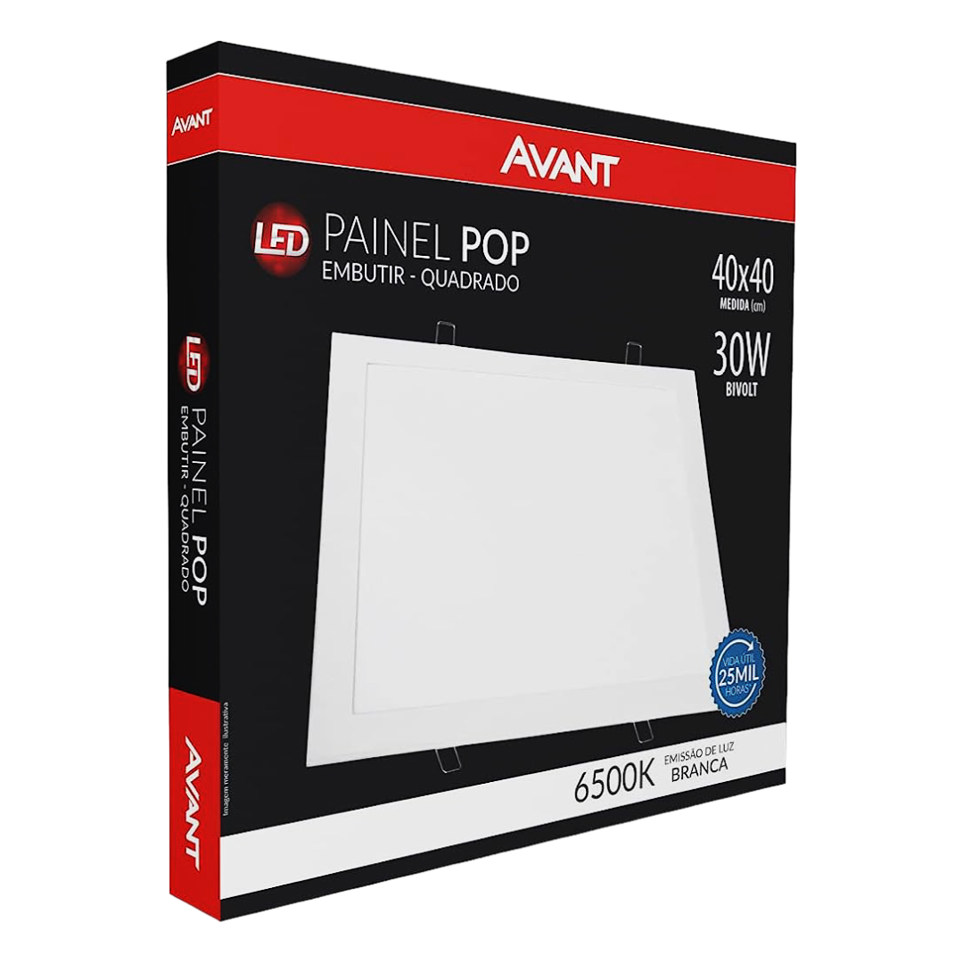 Luminaria Embutir Led Quadrada 30W 6500K 2400Lm 40Cm Avant