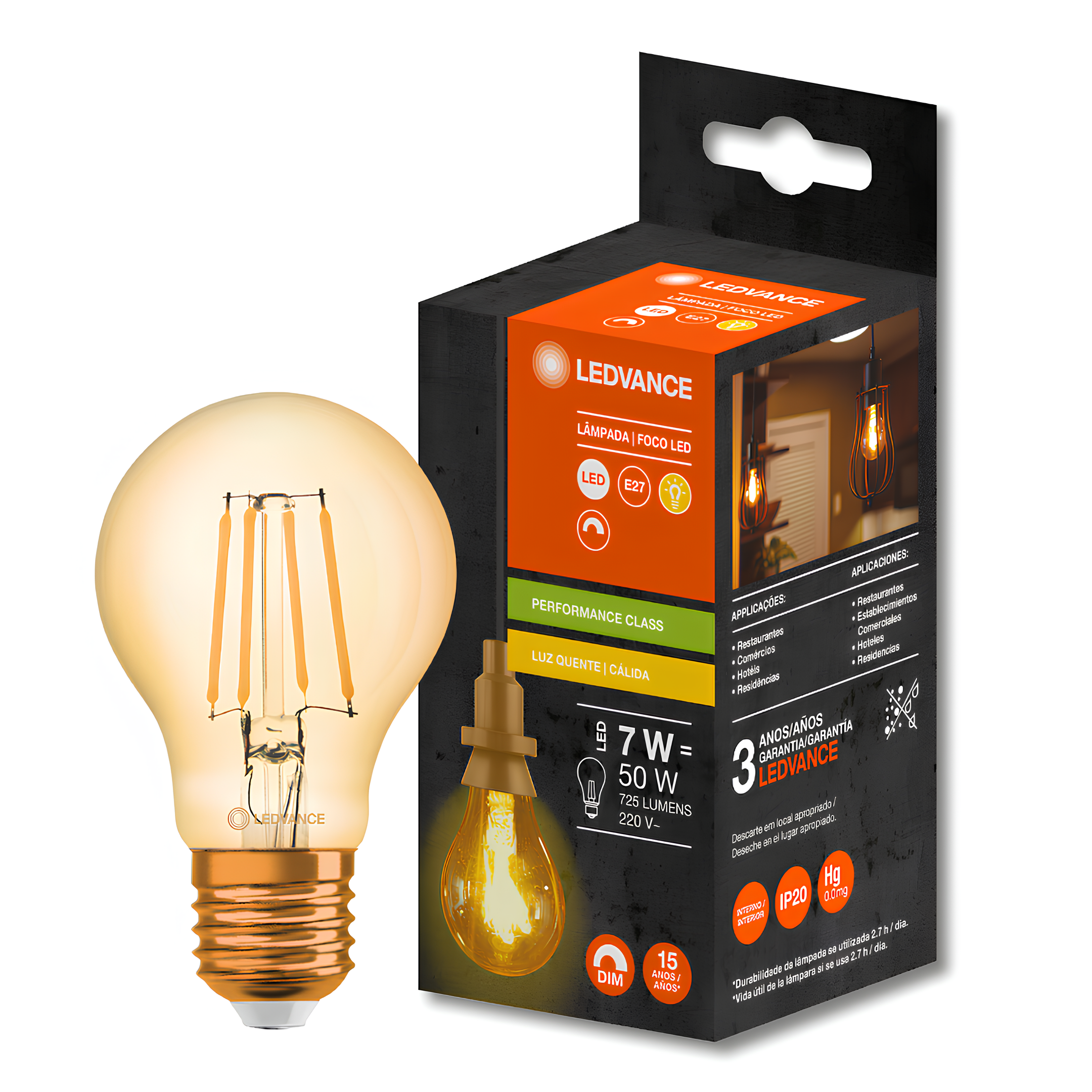 Lampada Led Vintage Filamento Dim 7W 2500K 725Lm Ledvance