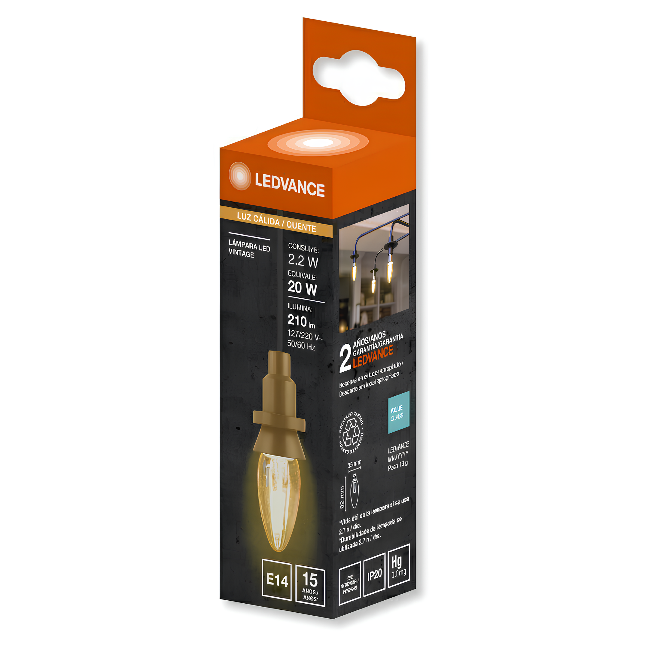 Lampada Led Vela Filamento Vintage 2,2W 2500K 210Lm Bivolt Ledvance