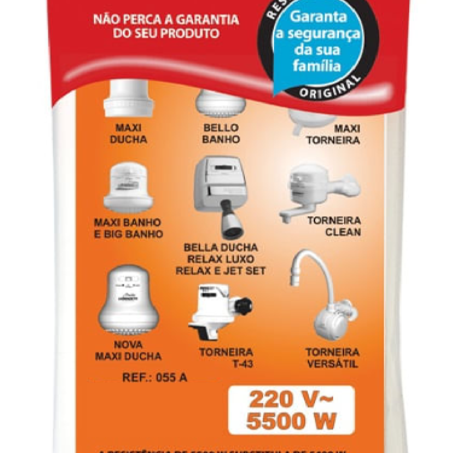 Resistência chuveiro e torneira 055-A 5500W 220V Lorenzetti