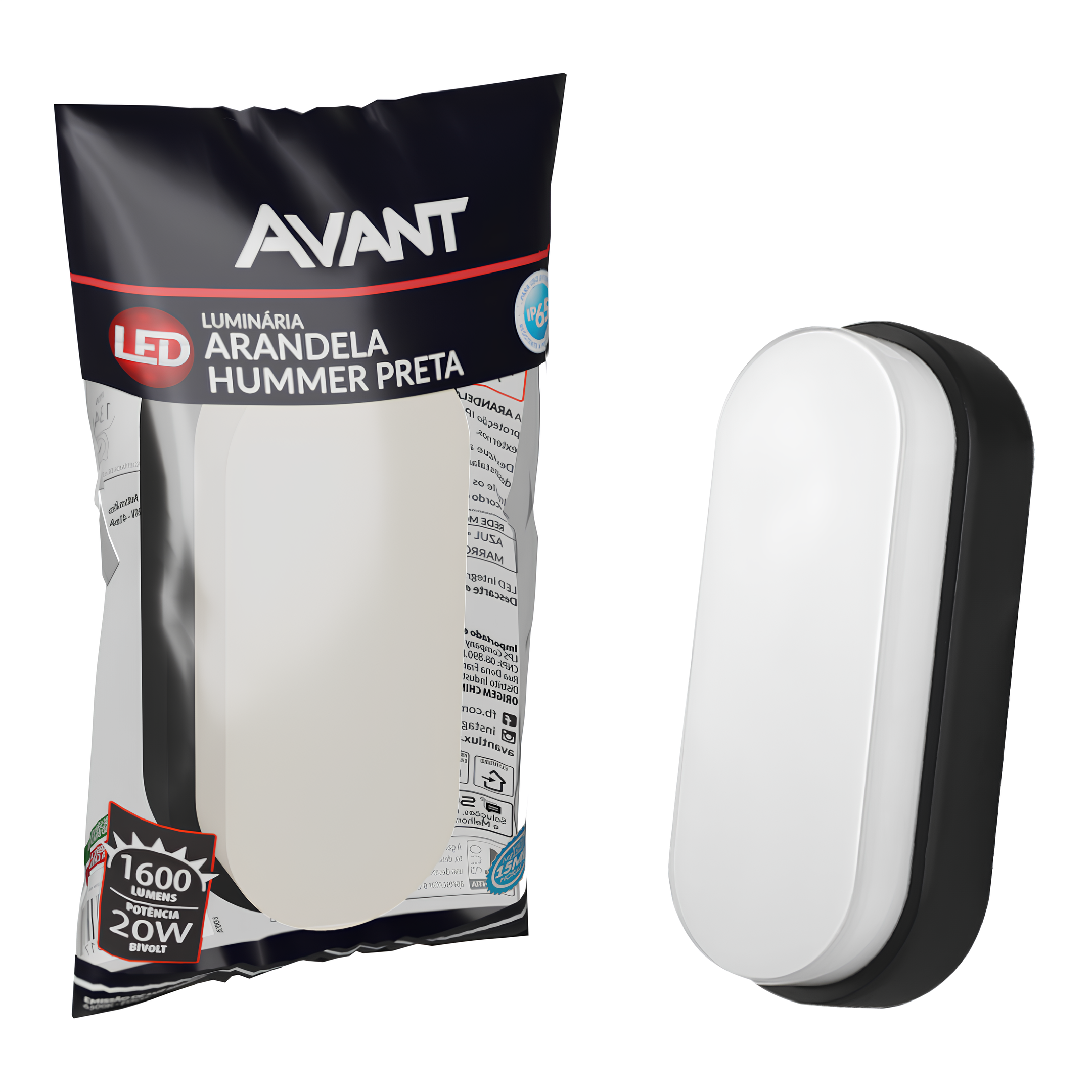 Luminaria Tartaruga EVO Preta 20W 1600Lm IP65 Avant