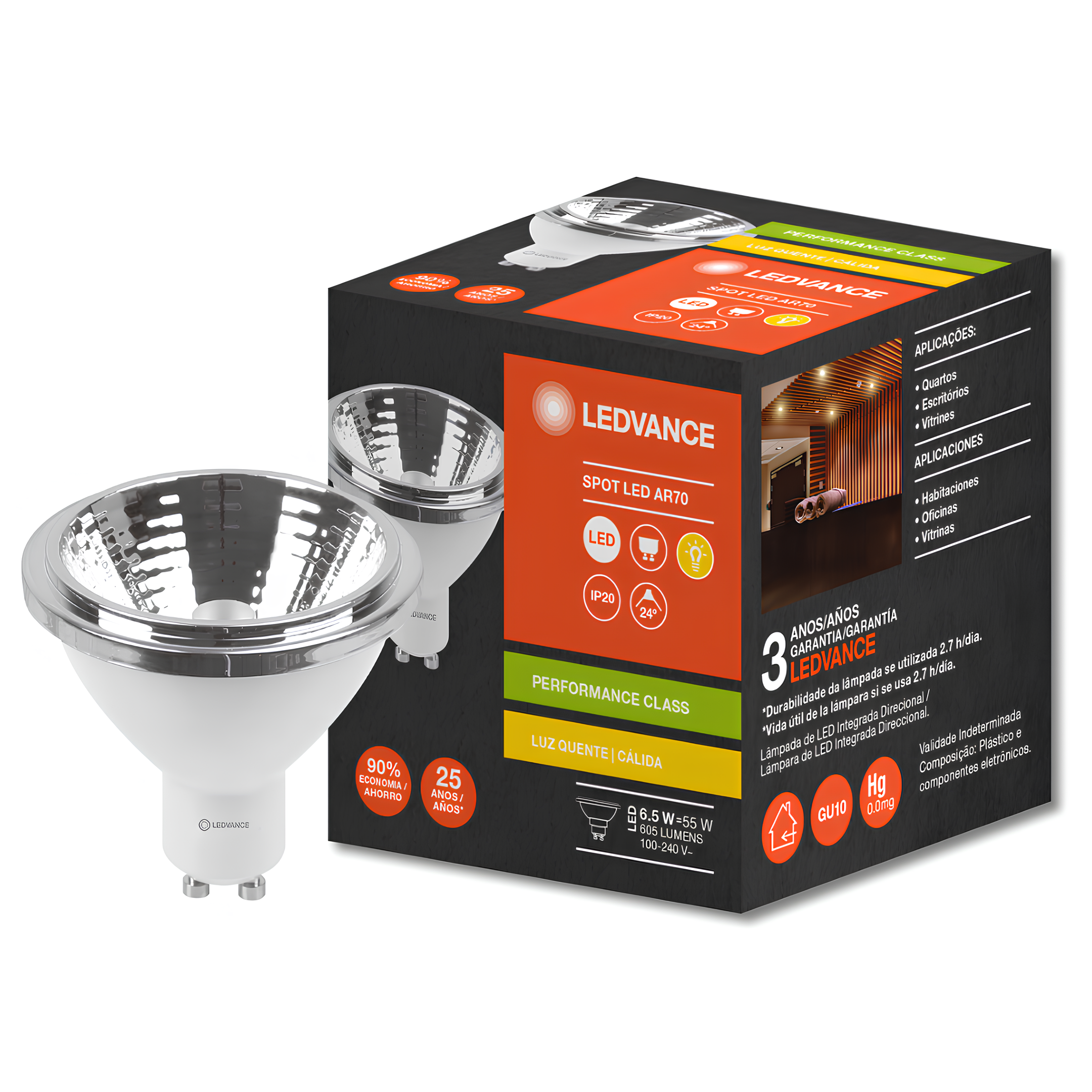 Lampada Led Ar70 6,5W 2700K 24° 605Lm 7020040 Bivolt Ledvance