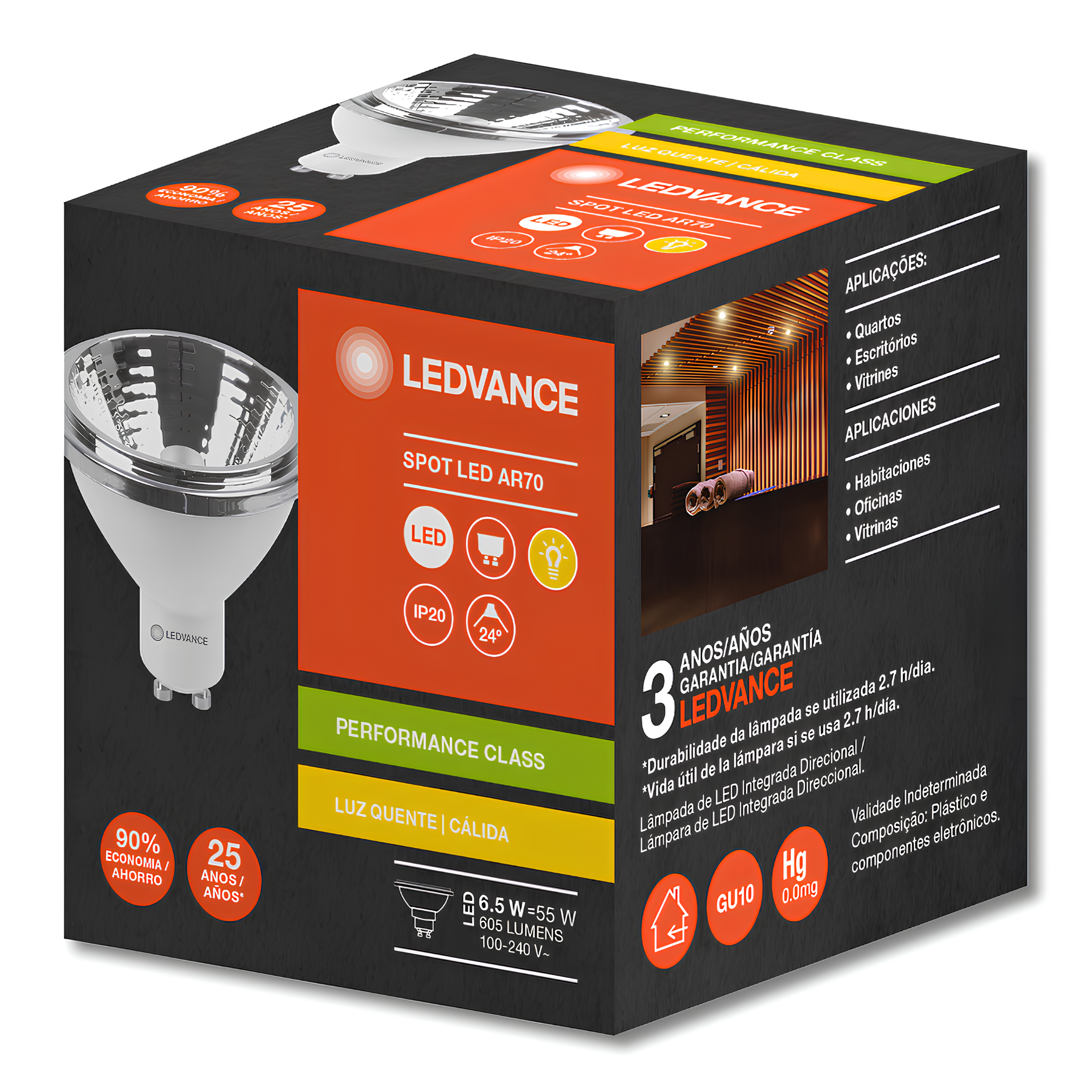Lampada Led Ar70 6,5W 2700K 24° 605Lm 7020040 Bivolt Ledvance