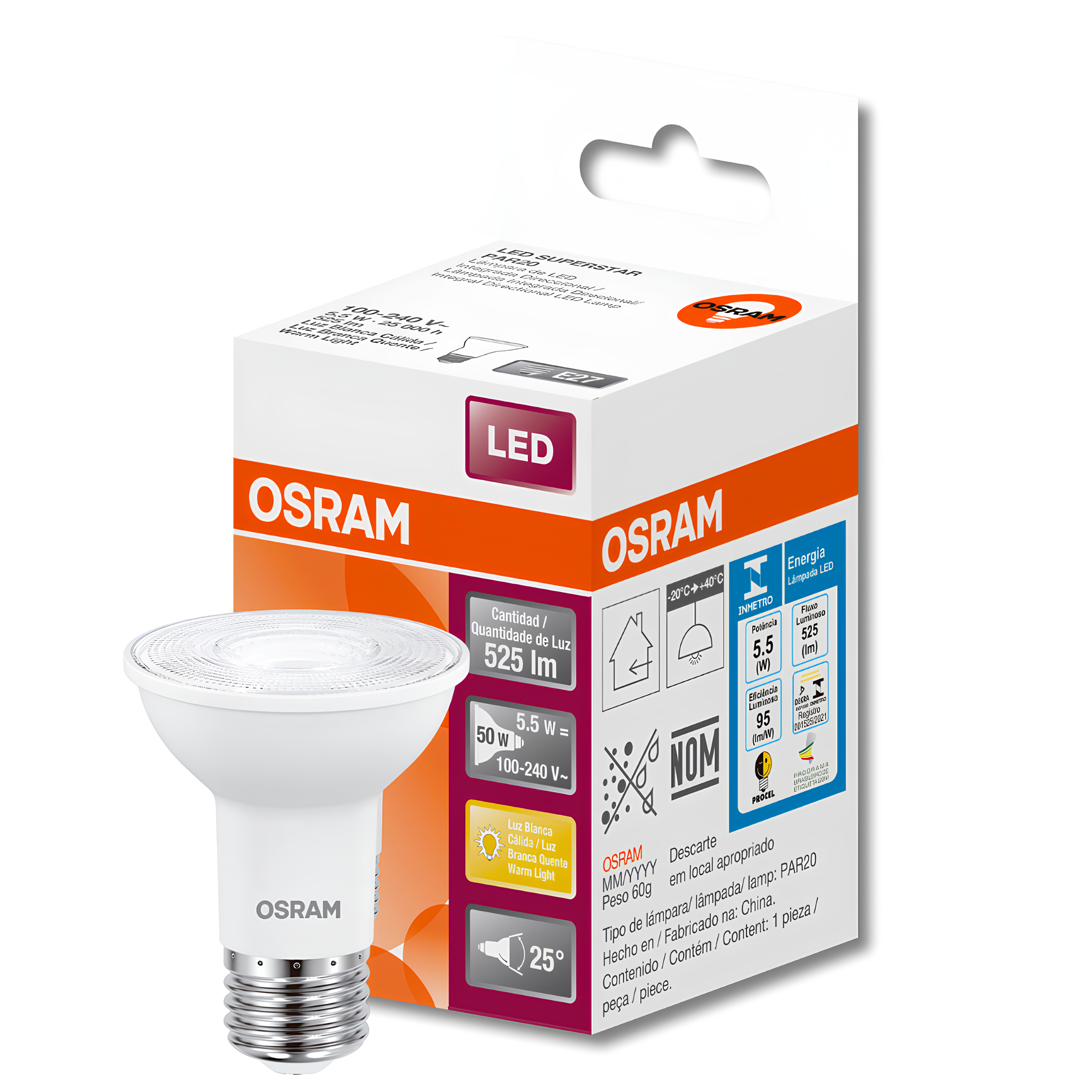 Lampada Led Par20 5,5W 525Lm 25° Ip20 Bivolt E27 Osram