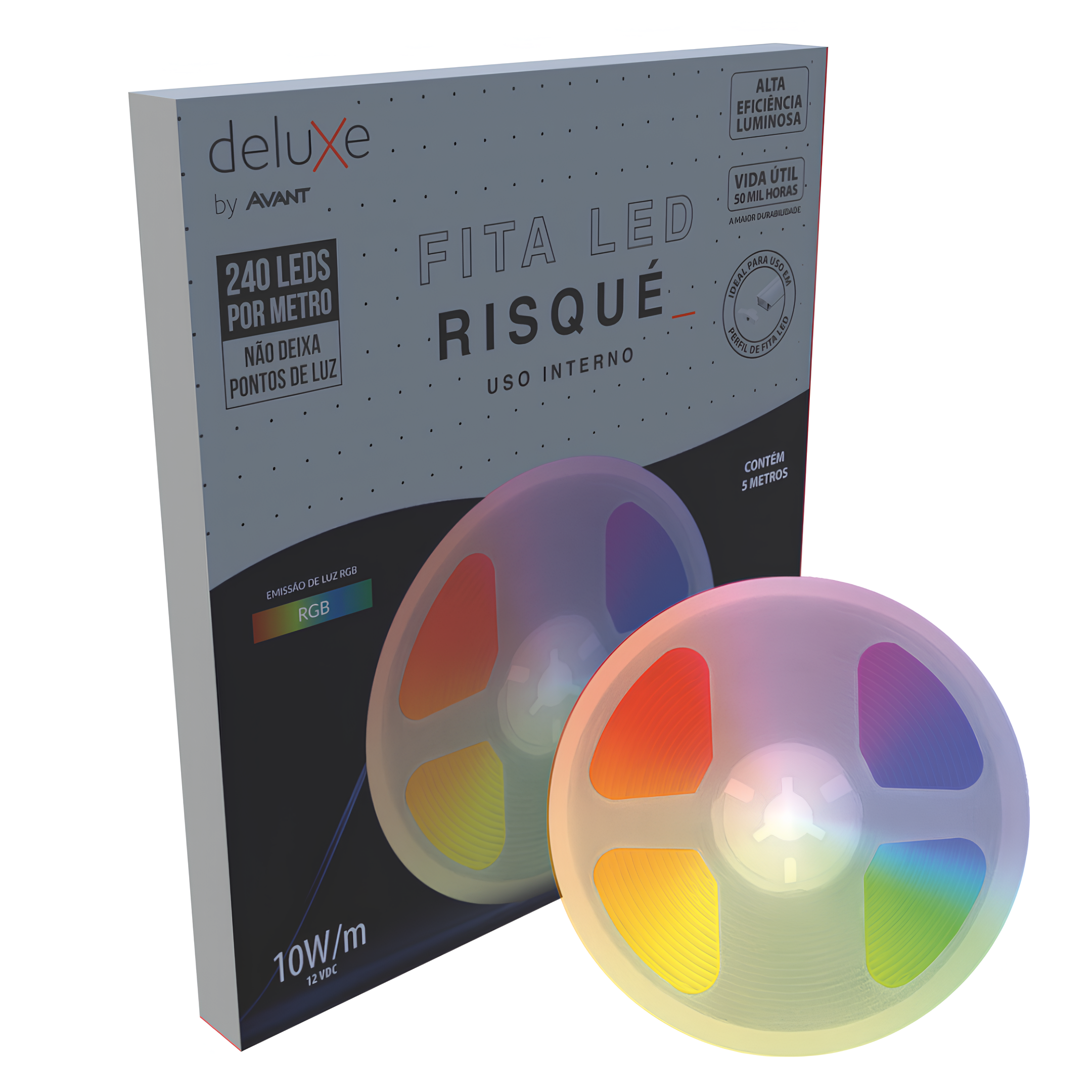 Fita Led Interna Risque 5M 10W Rgb 12V Ip20 Deluxe Avant