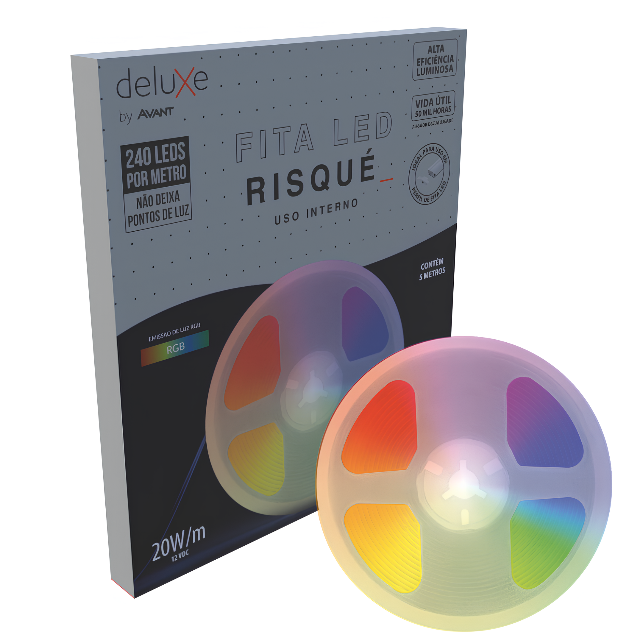 Fita Led Interna Risque 5M 20W Rgb 12V Ip20 Deluxe Avant
