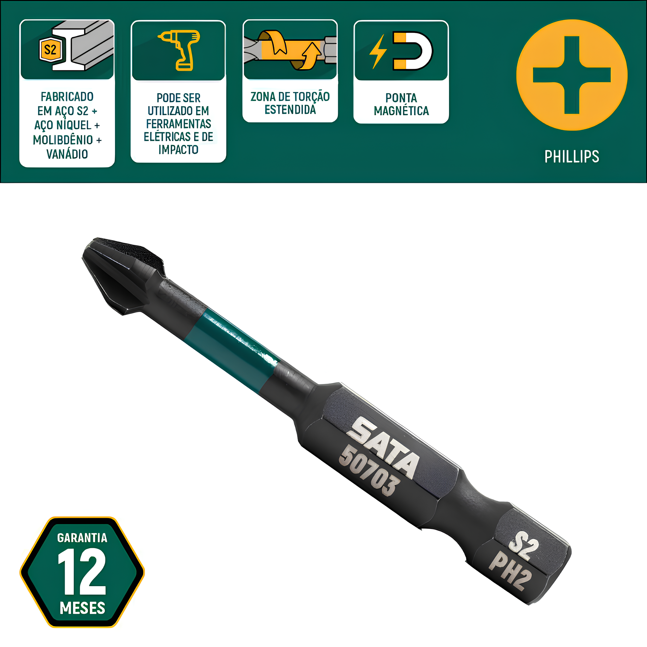 Jogo De Bits Impacto Ponta Phillips 2 - 29mm 10 Peças ST59603 Sata