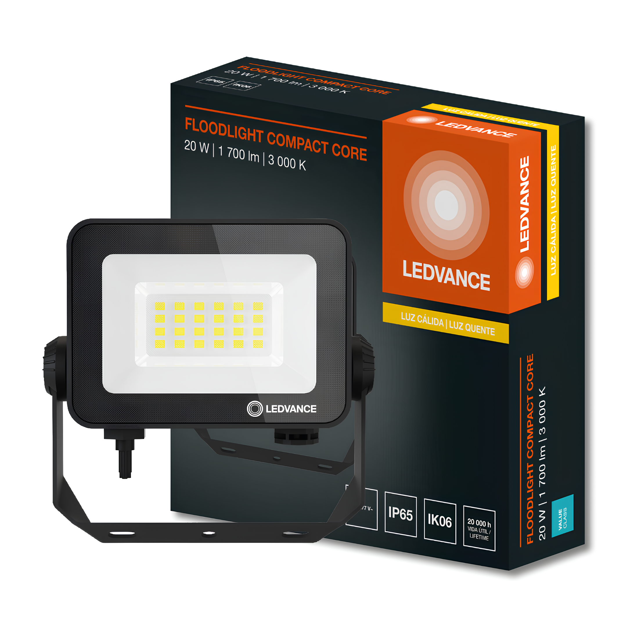 Refletor Floodlight Compact Preto 20W Ip65 Bivolt Ledvance
