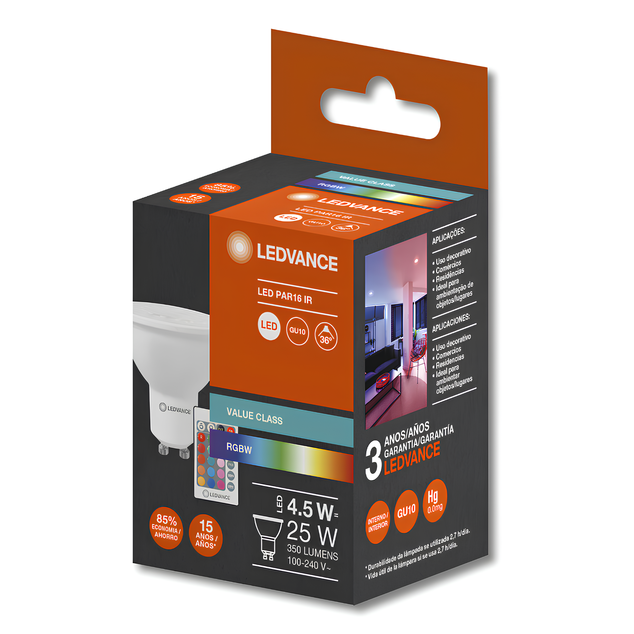 Lampada Led Par16 Smart 4,5W Rgbw 350Lm 36° Bivolt Gu10 Ledvance